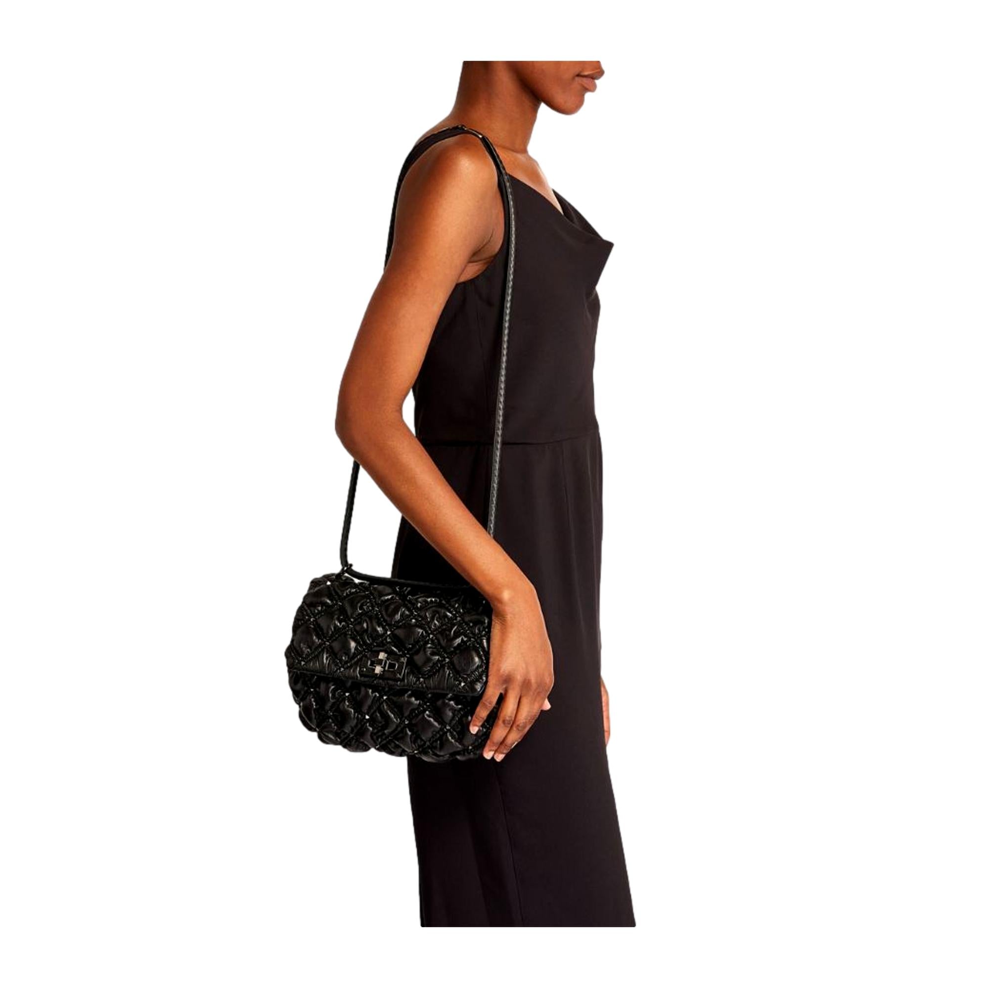 Valentino Garavani Spike Me Black Leather Shoulder Bag Medium at_Queen_Bee_of_Beverly_Hills