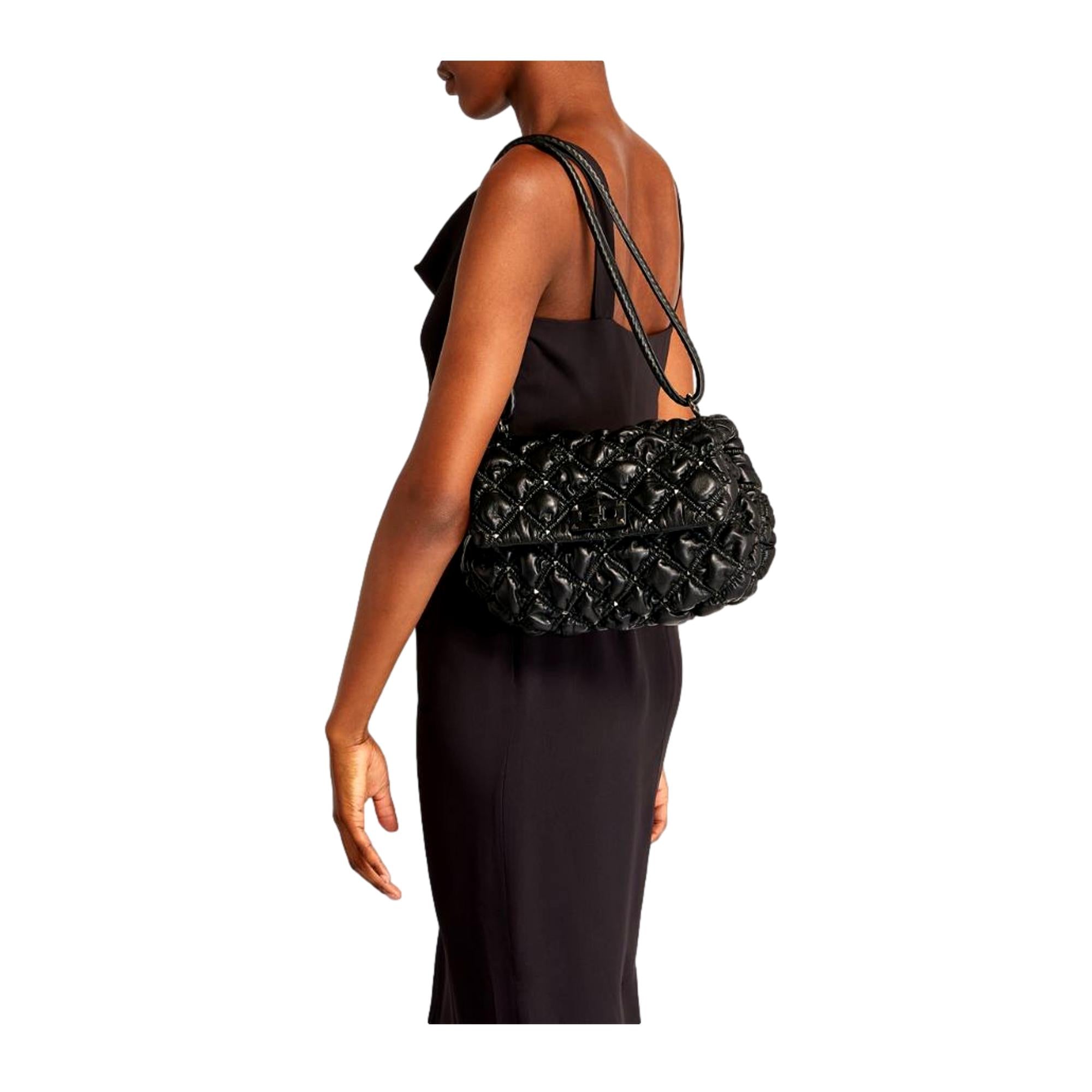 Valentino Garavani Spike Me Black Leather Shoulder Bag Medium at_Queen_Bee_of_Beverly_Hills