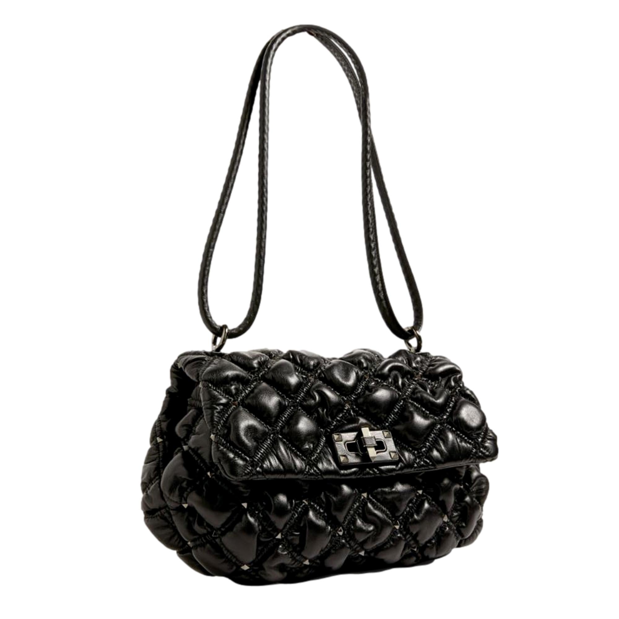 Valentino Garavani Spike Me Black Leather Shoulder Bag Medium at_Queen_Bee_of_Beverly_Hills