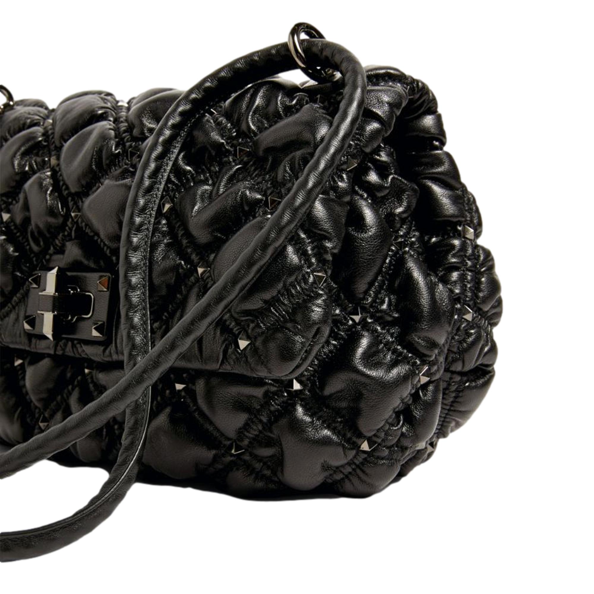 Valentino Garavani Spike Me Black Leather Shoulder Bag Medium at_Queen_Bee_of_Beverly_Hills