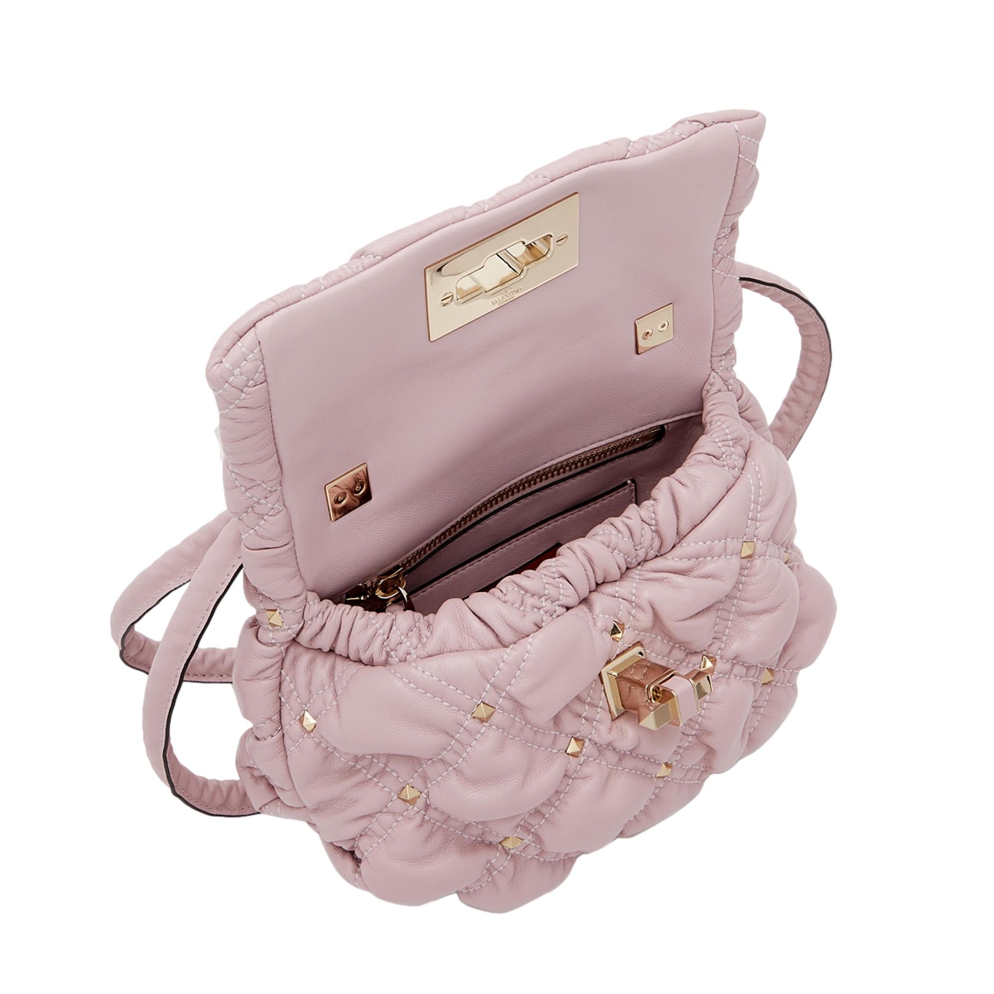 Valentino Garavani Spike Me Dusty Rose Leather Shoulder Bag Small at_Queen_Bee_of_Beverly_Hills