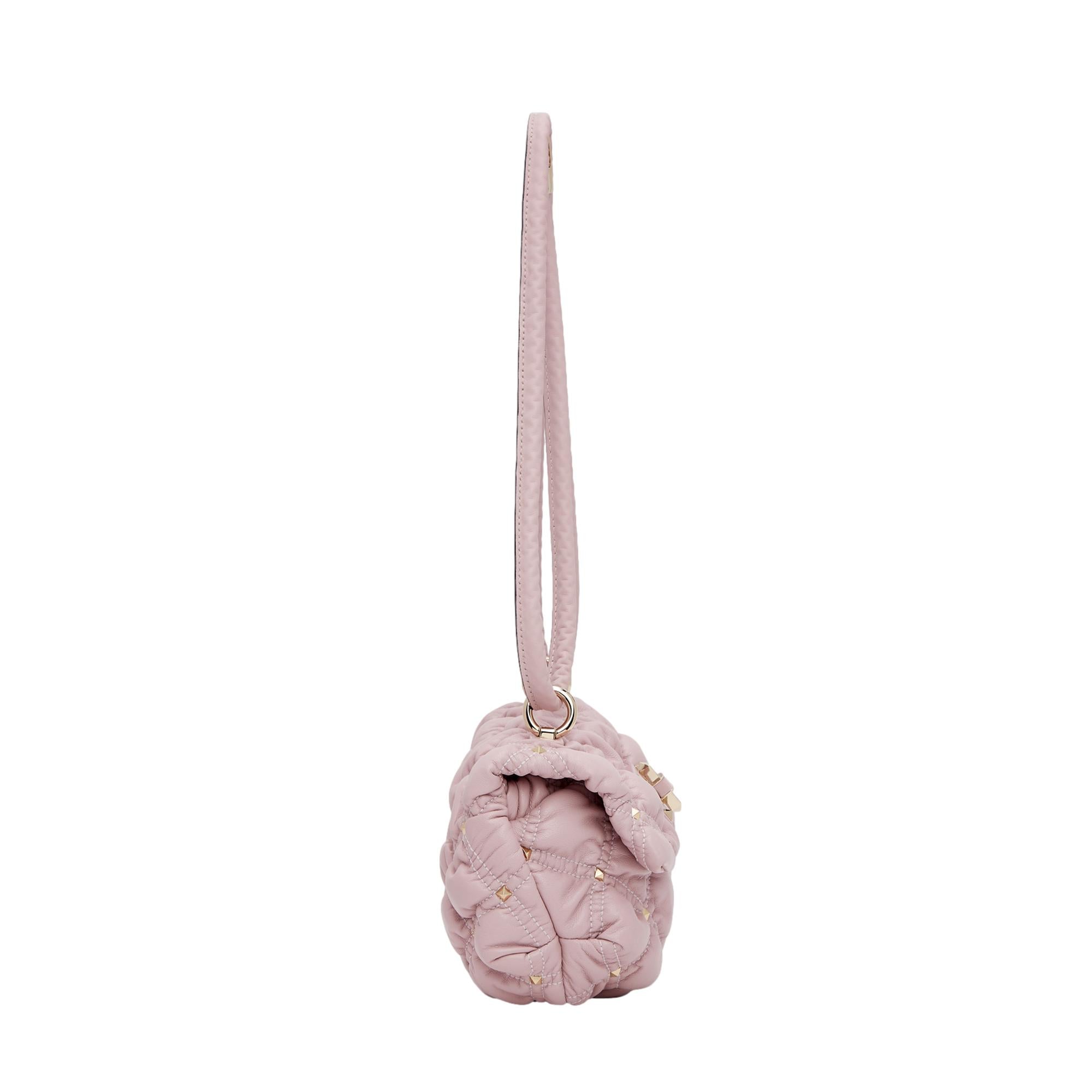 Valentino Garavani Spike Me Dusty Rose Leather Shoulder Bag Small at_Queen_Bee_of_Beverly_Hills