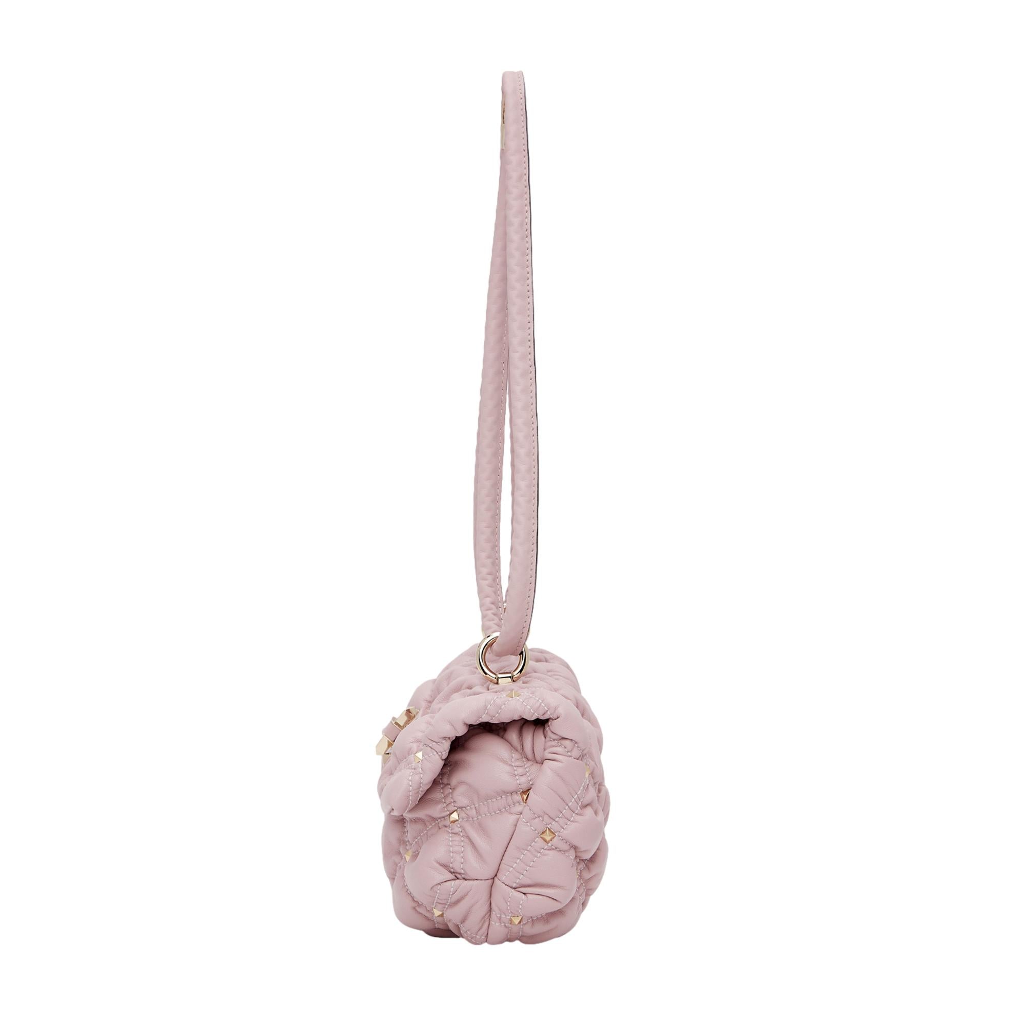 Valentino Garavani Spike Me Dusty Rose Leather Shoulder Bag Small at_Queen_Bee_of_Beverly_Hills