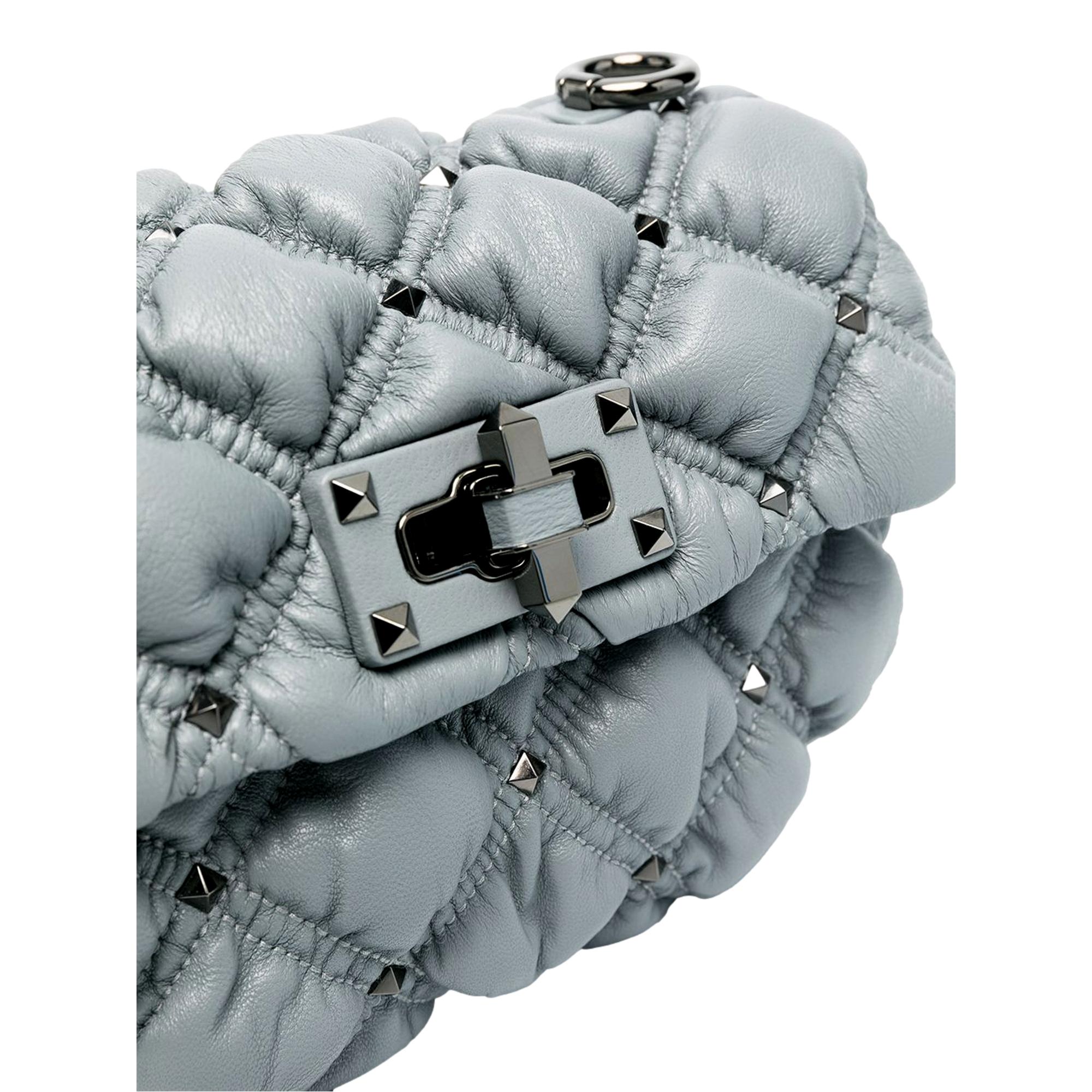 Valentino Garavani Spike Me Gray Leather Shoulder Bag Small at_Queen_Bee_of_Beverly_Hills