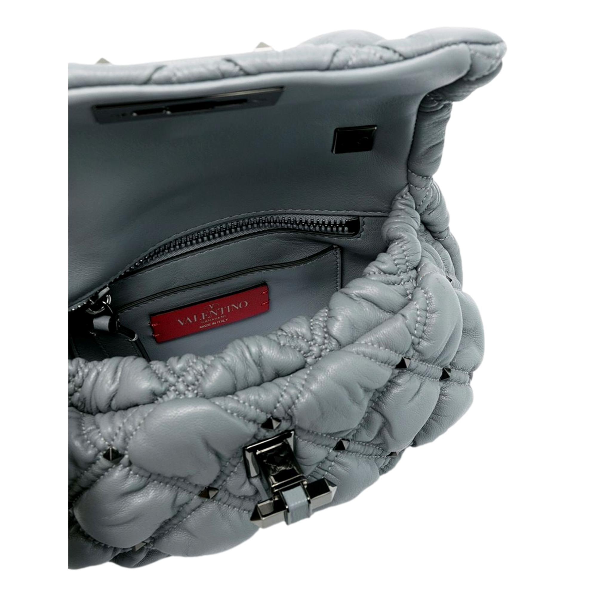 Valentino Garavani Spike Me Gray Leather Shoulder Bag Small at_Queen_Bee_of_Beverly_Hills