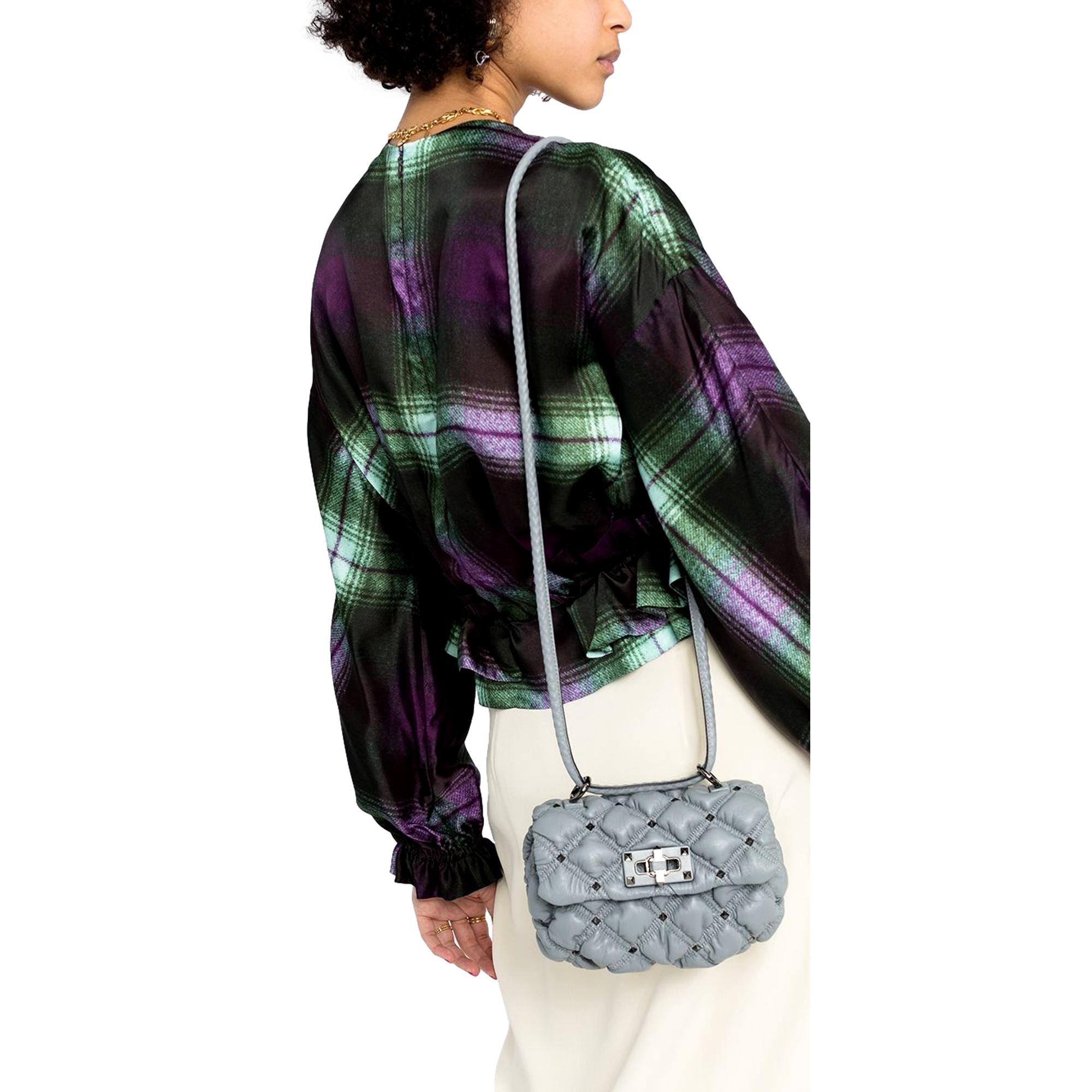 Valentino Garavani Spike Me Gray Leather Shoulder Bag Small at_Queen_Bee_of_Beverly_Hills