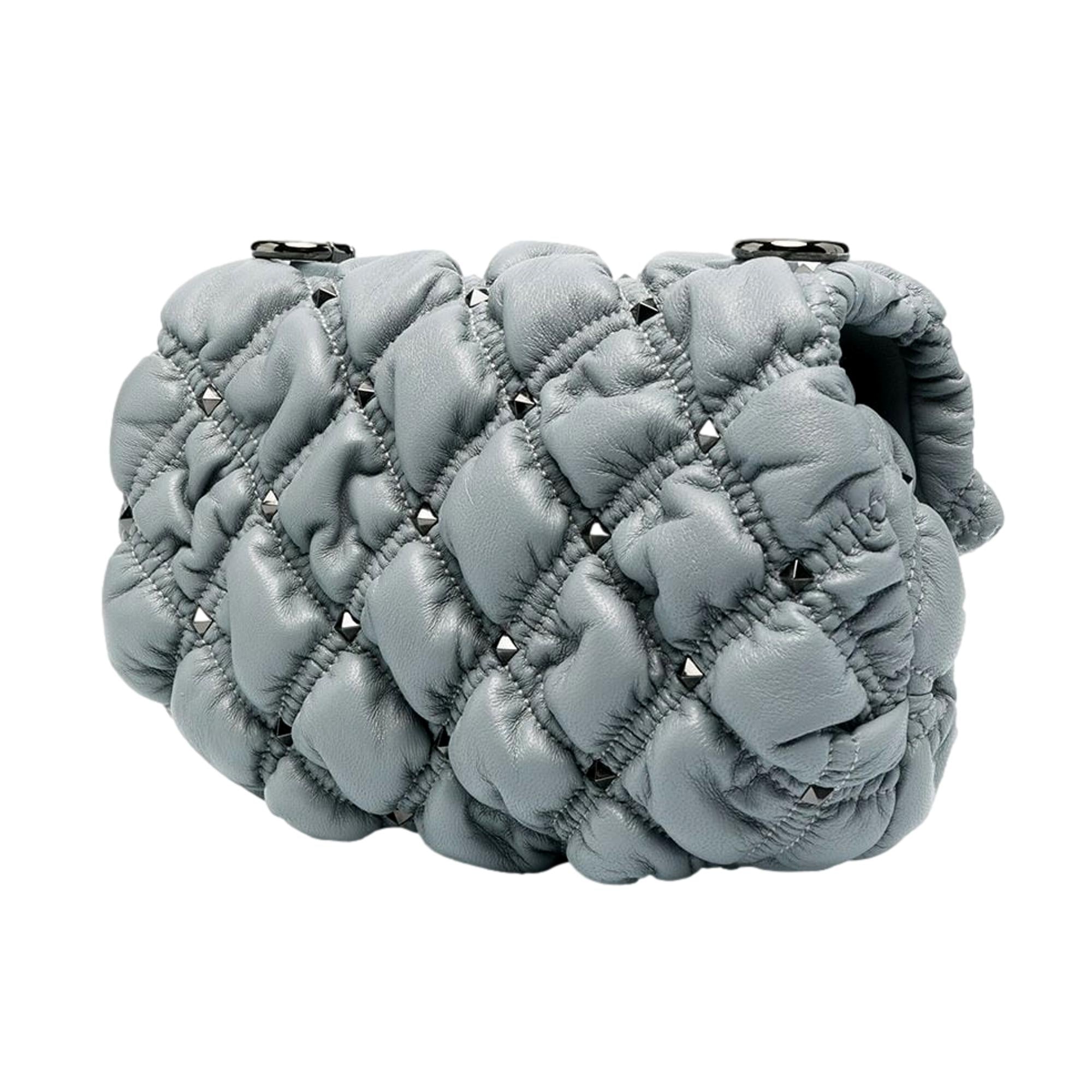 Valentino Garavani Spike Me Gray Leather Shoulder Bag Small at_Queen_Bee_of_Beverly_Hills