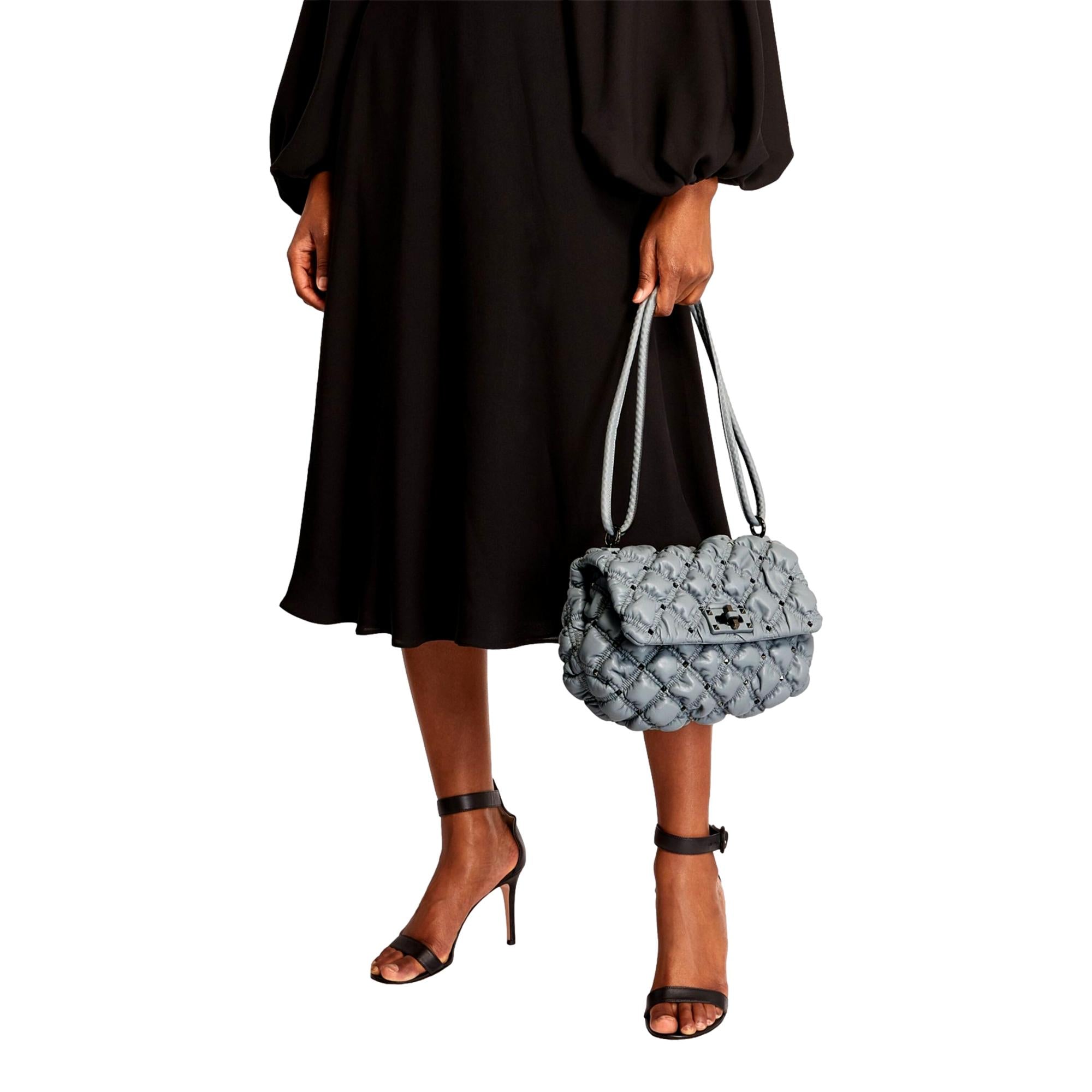 Valentino Garavani Spike Me Gray Studded Leather Medium Crossbody Bag at_Queen_Bee_of_Beverly_Hills