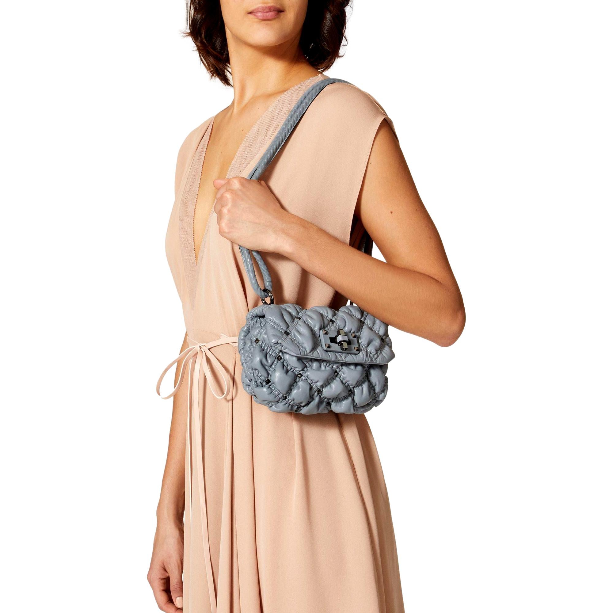 Valentino Garavani Spikeme Gray Studded Leather Small Crossbody Bag at_Queen_Bee_of_Beverly_Hills