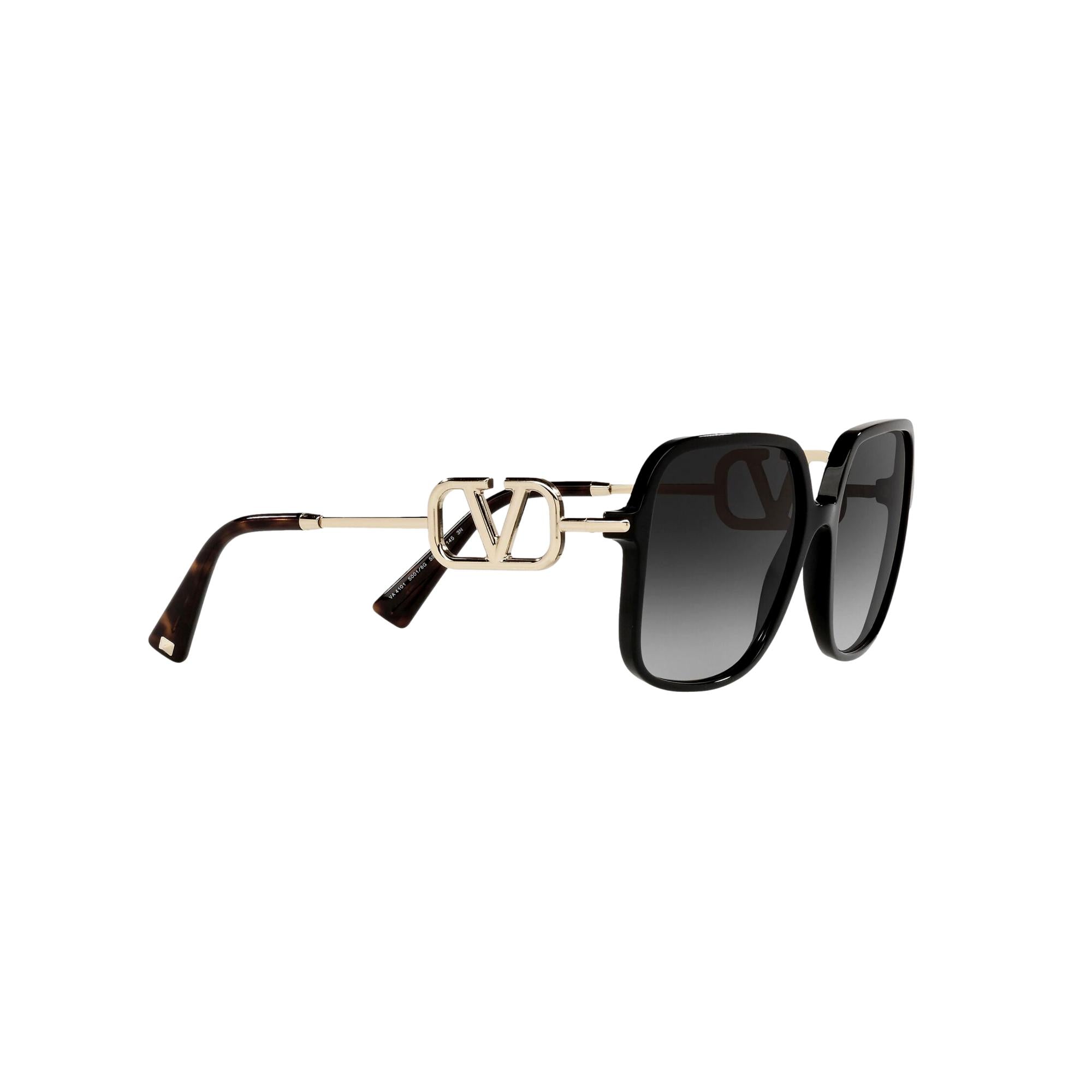 Valentino Garavani V Logo Gold Black Square Frame Sunglasses at_Queen_Bee_of_Beverly_Hills