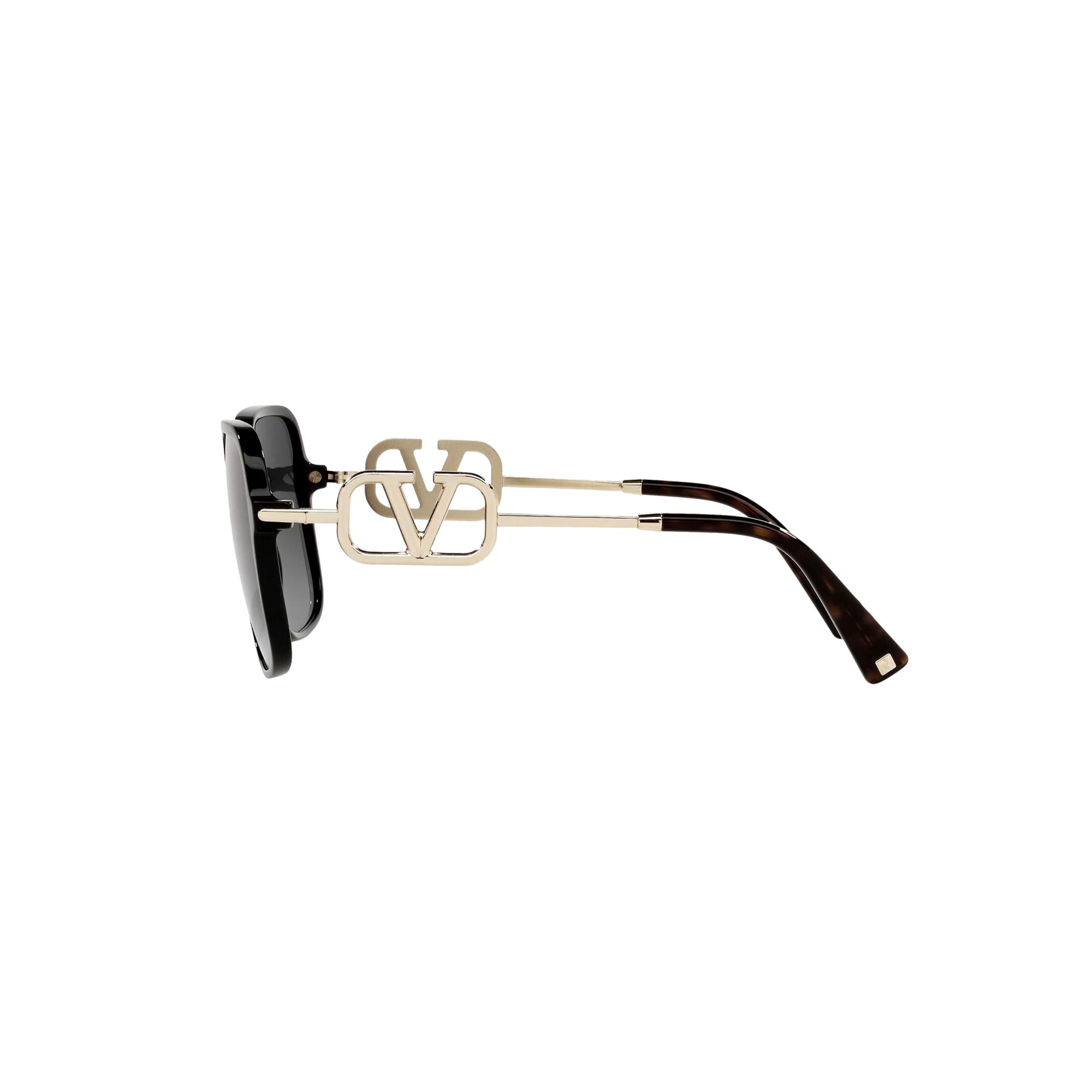 Valentino Garavani V Logo Gold Black Square Frame Sunglasses at_Queen_Bee_of_Beverly_Hills