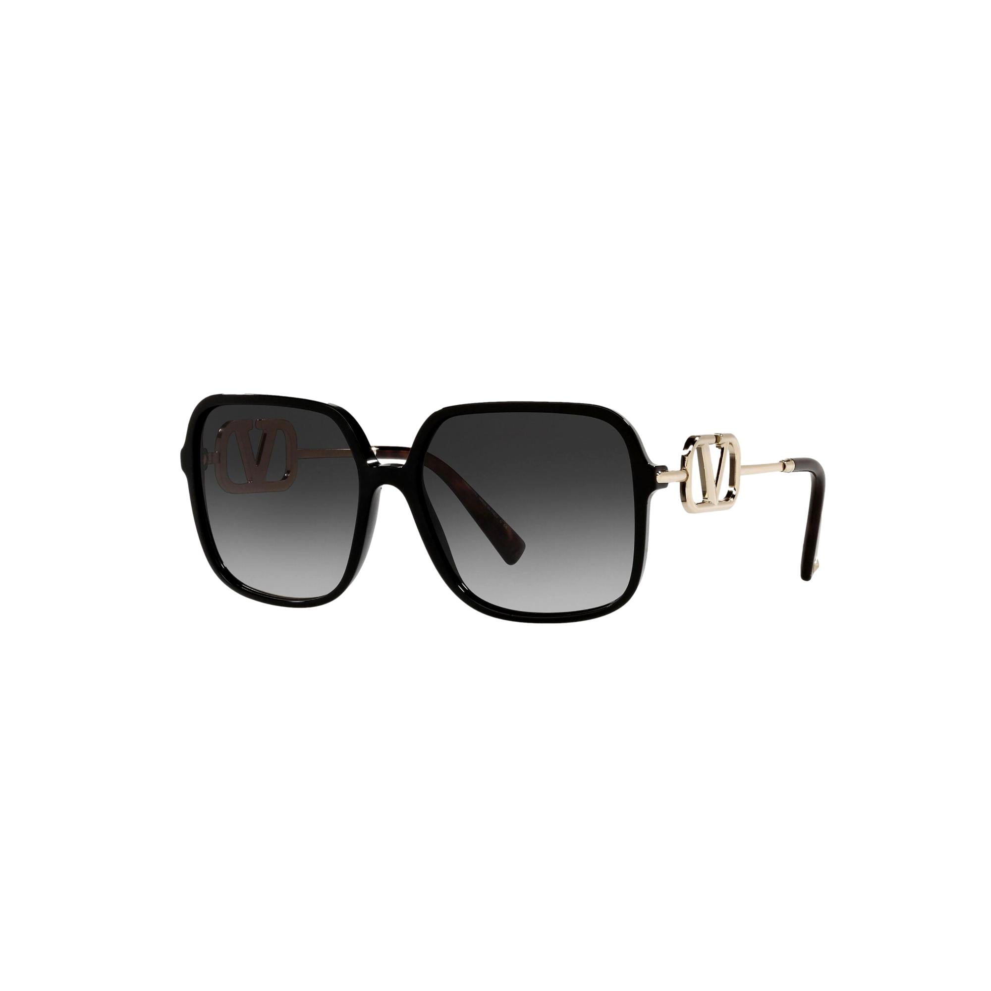 Valentino Garavani V Logo Gold Black Square Frame Sunglasses at_Queen_Bee_of_Beverly_Hills