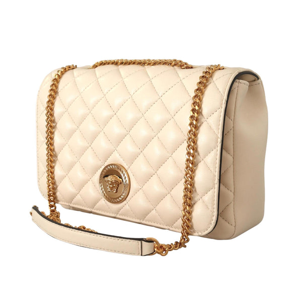 Versace La Medusa Beige Quilted Lamb Leather Large Shoulder