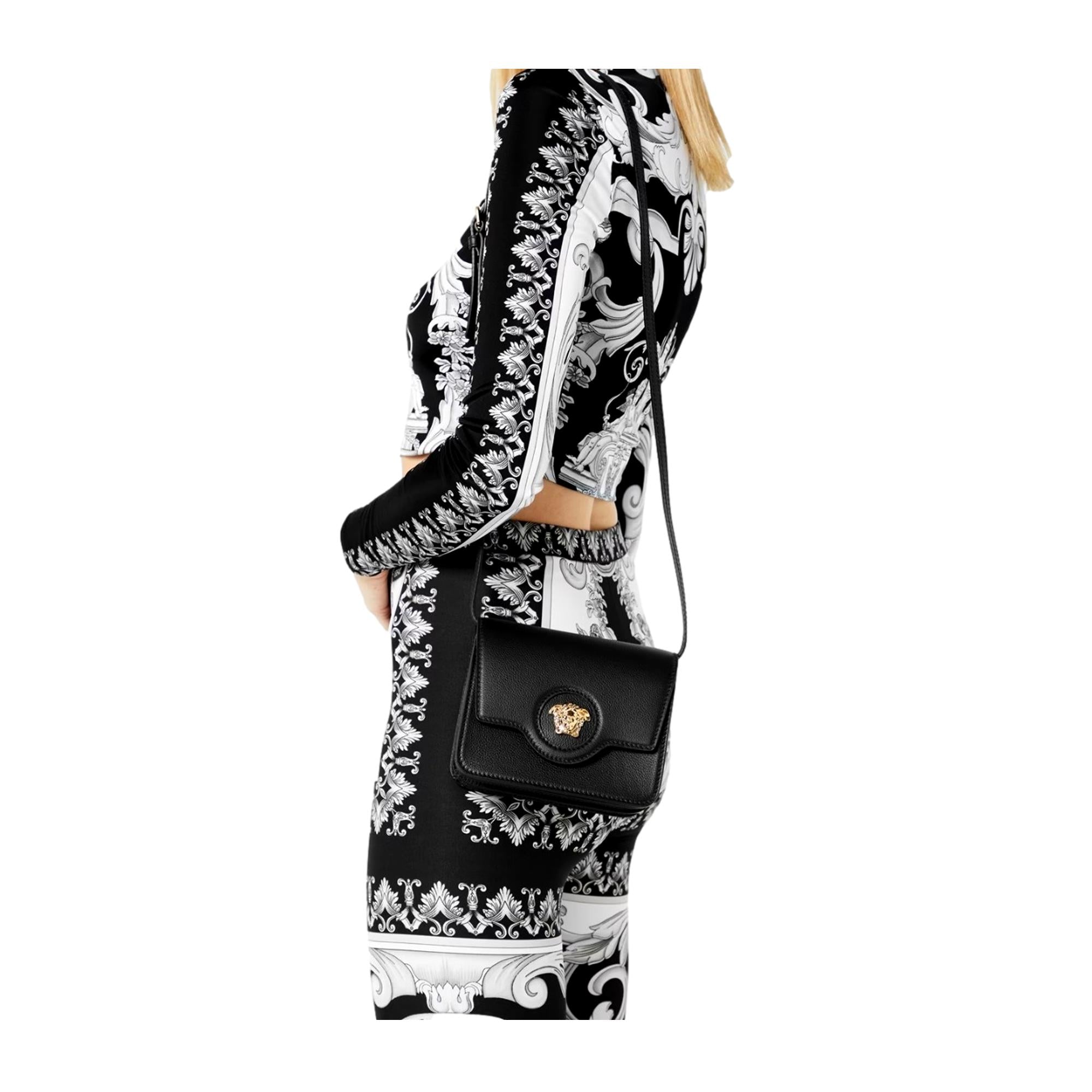 Versace La Medusa Black Pebbled Leather Crossbody Bag at_Queen_Bee_of_Beverly_Hills