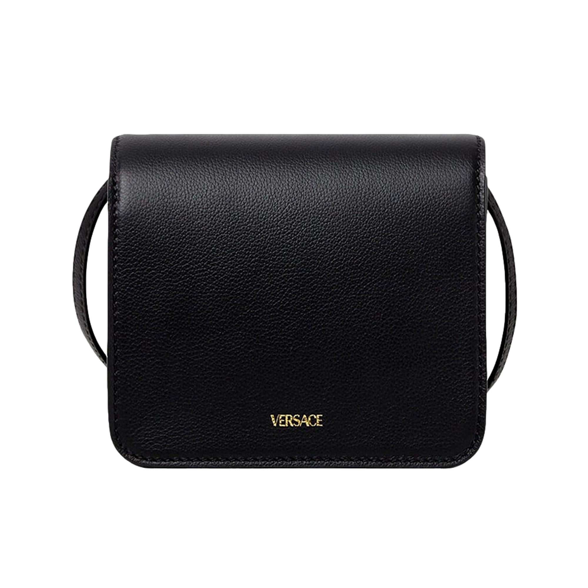 Versace La Medusa Black Pebbled Leather Crossbody Bag at_Queen_Bee_of_Beverly_Hills