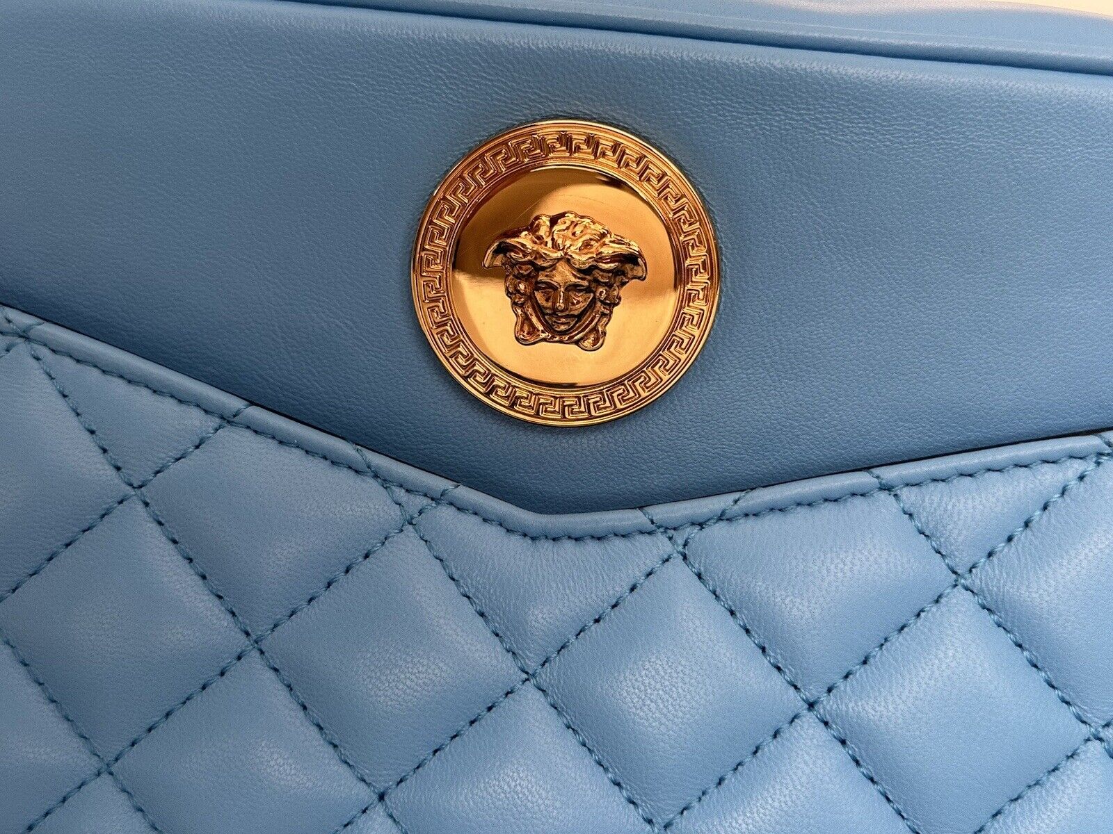 Versace La Medusa Blue Quilted Lamb Leather Medium Crossbody Bag at_Queen_Bee_of_Beverly_Hills