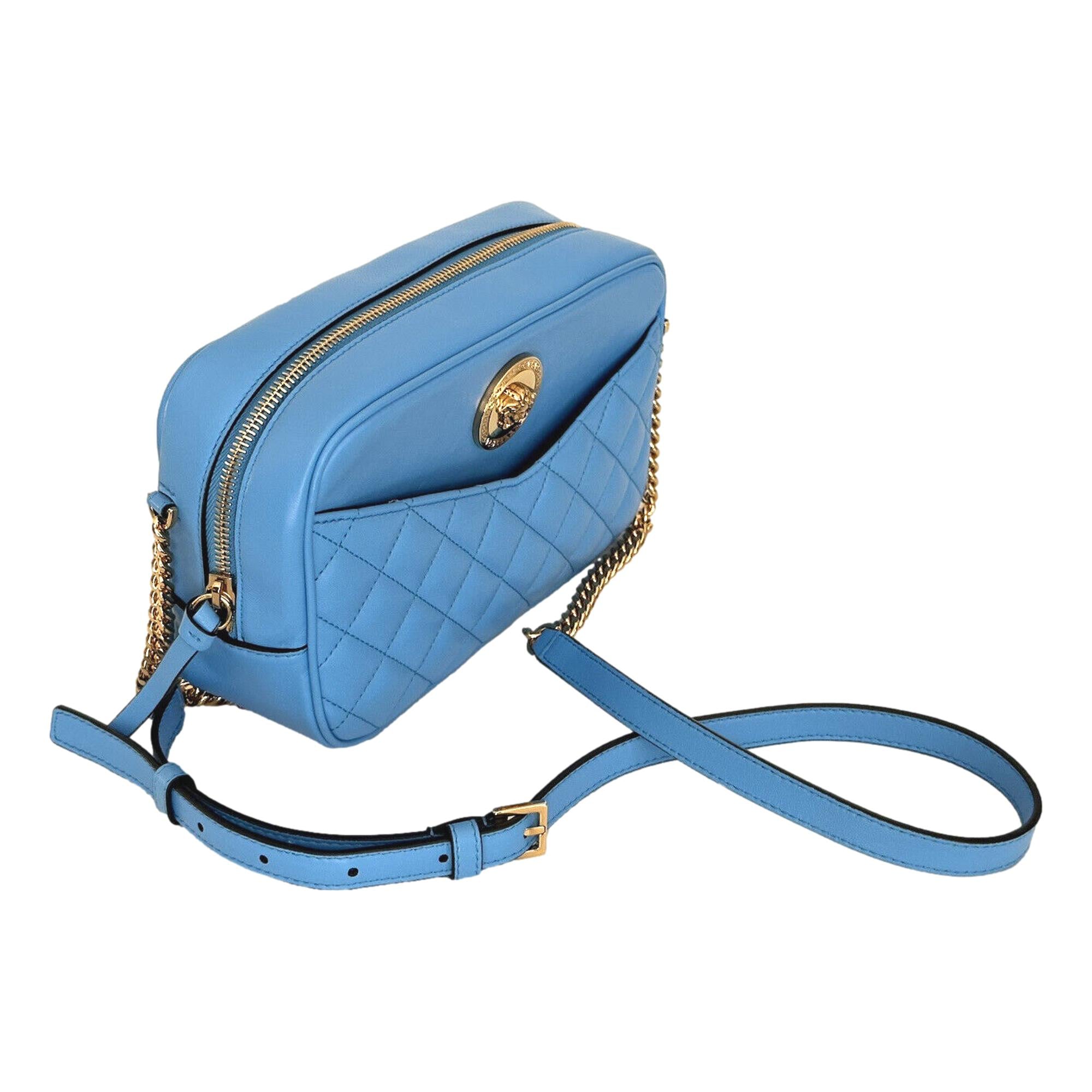 Versace La Medusa Blue Quilted Lamb Leather Medium Crossbody Bag at_Queen_Bee_of_Beverly_Hills