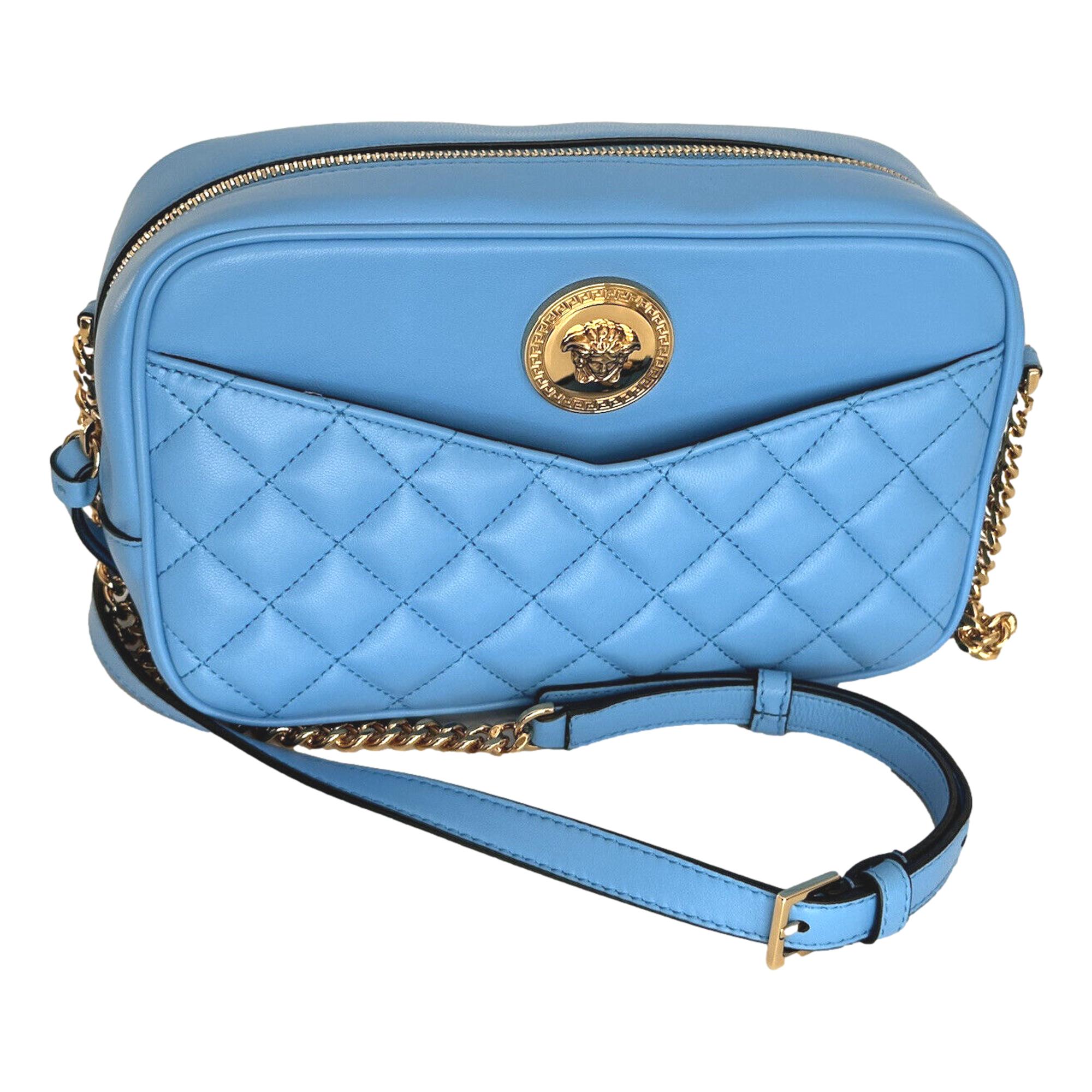 Versace La Medusa Blue Quilted Medium Bag | Queen Bee of Beverly Hills