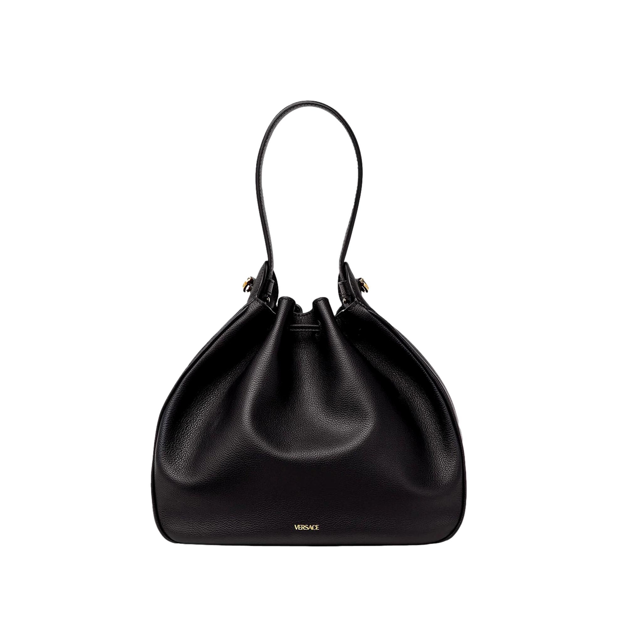 Versace La Medusa Leather Bucket Bag Black 1003013 at_Queen_Bee_of_Beverly_Hills