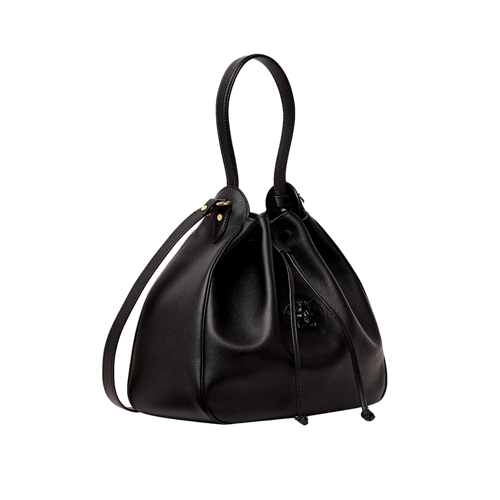 Versace La Medusa Leather Bucket Bag Black 1003013 at_Queen_Bee_of_Beverly_Hills