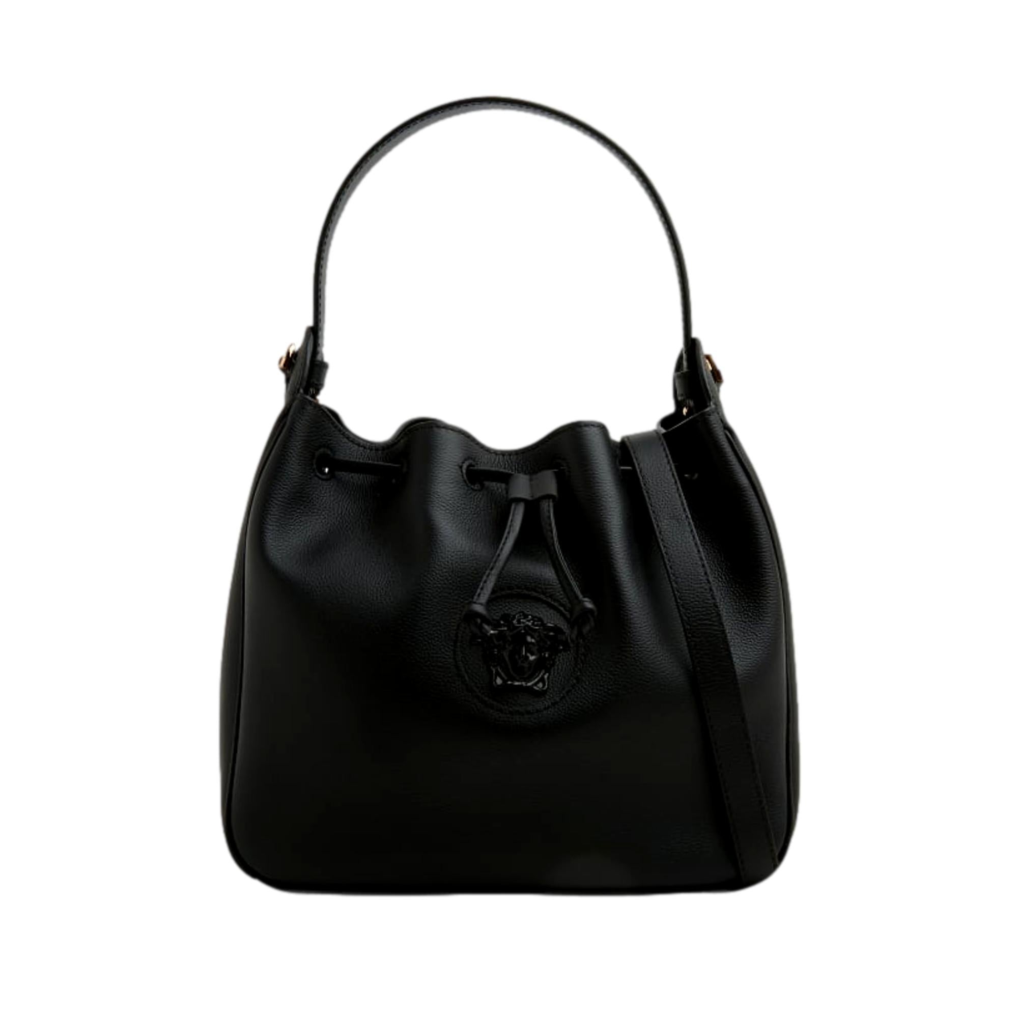 Versace La Medusa Leather Bucket Bag Black 1003013 at_Queen_Bee_of_Beverly_Hills