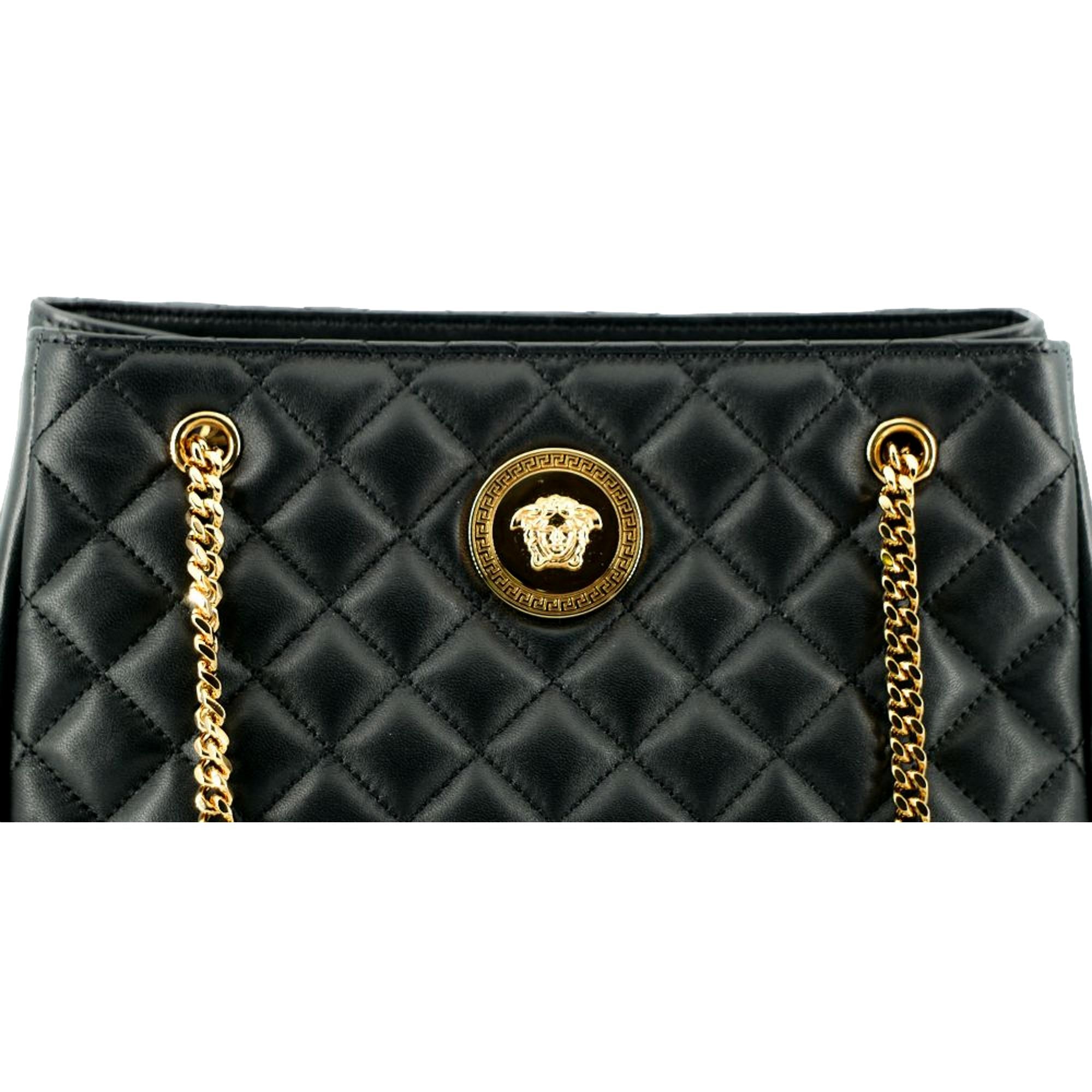 Versace La Medusa Nappa Quilted Black Leather Large Tote Bag at_Queen_Bee_of_Beverly_Hills