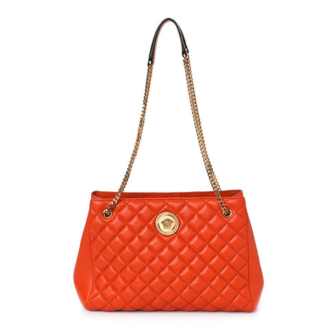Versace La Medusa Orange Nappa Leather Tote at_Queen_Bee_of_Beverly_Hills