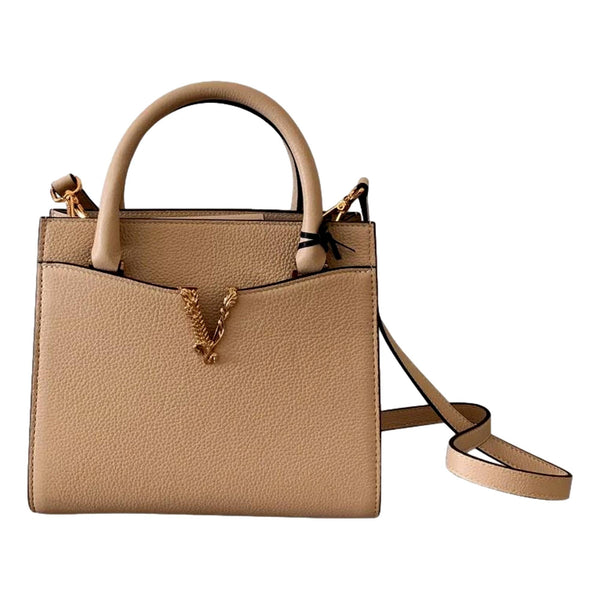 VERSACE Grained Calfskin Virtus Shoulder Bag Beige 1293883