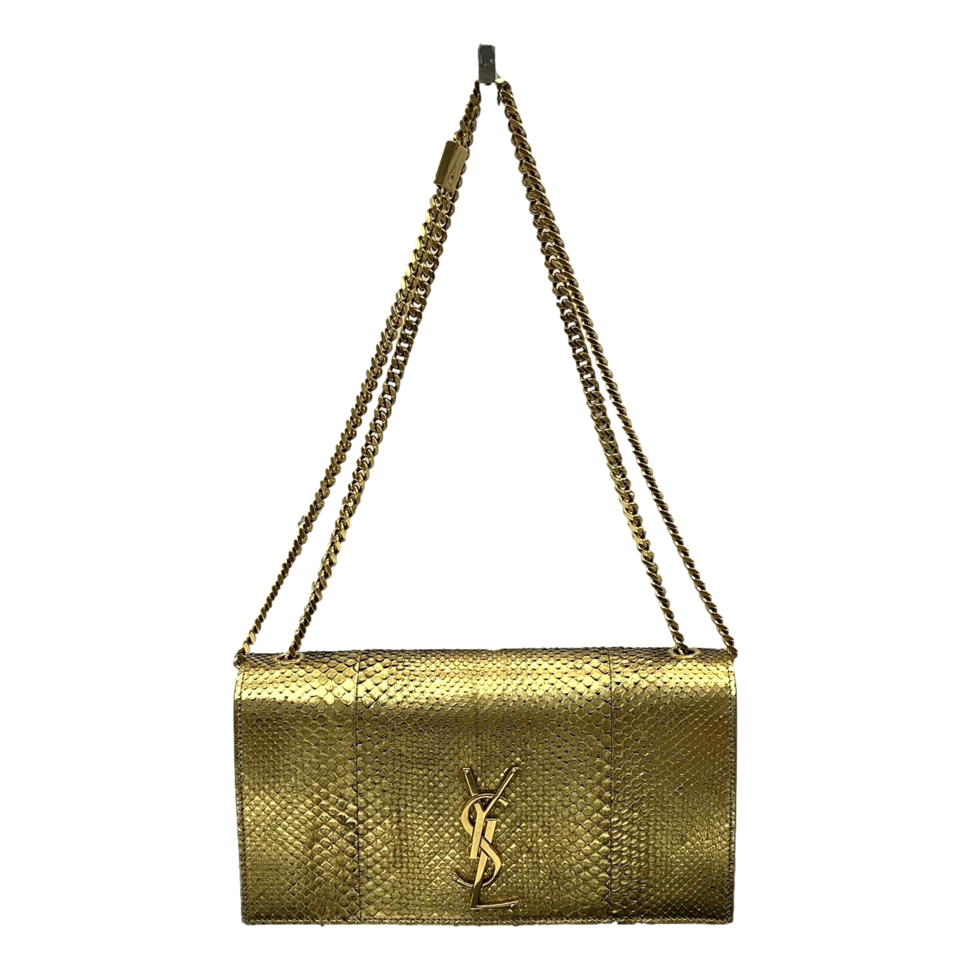 Saint Laurent Kate Classic Flap Gold Python Leather Chain Crossbody Handbag
