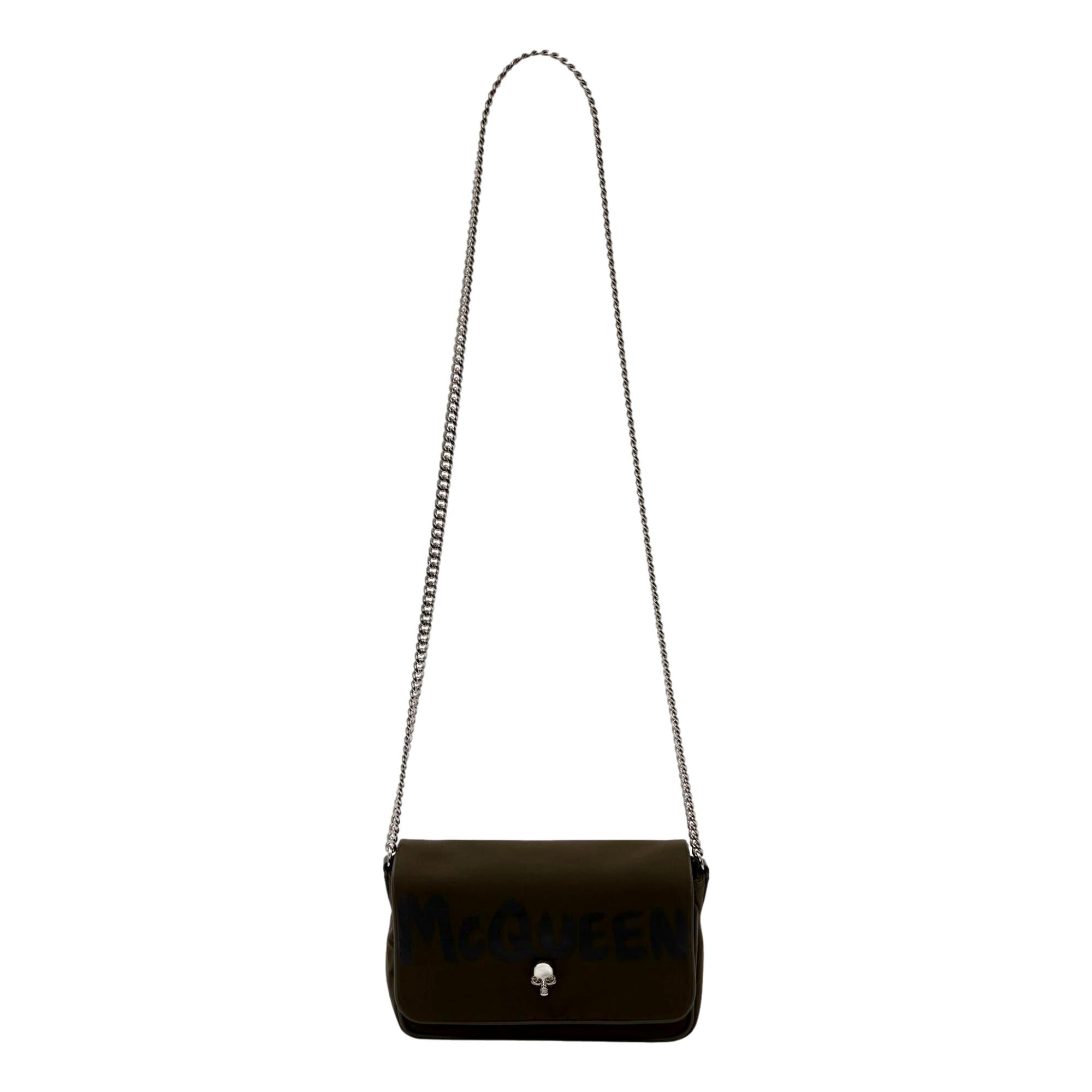 Alexander Mcqueen Army Green Nylon Graffiti Skull Shoulder Bag 666120 at_Queen_Bee_of_Beverly_Hills