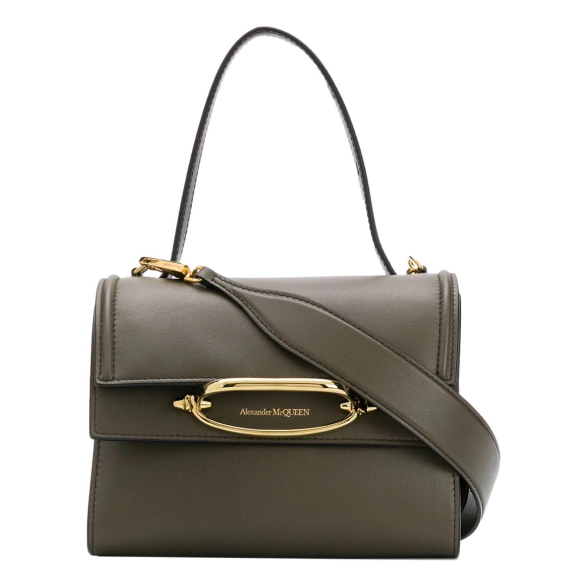 Alexander McQueen The Story Bag Khaki Leather Small Satchel 610021 at_Queen_Bee_of_Beverly_Hills