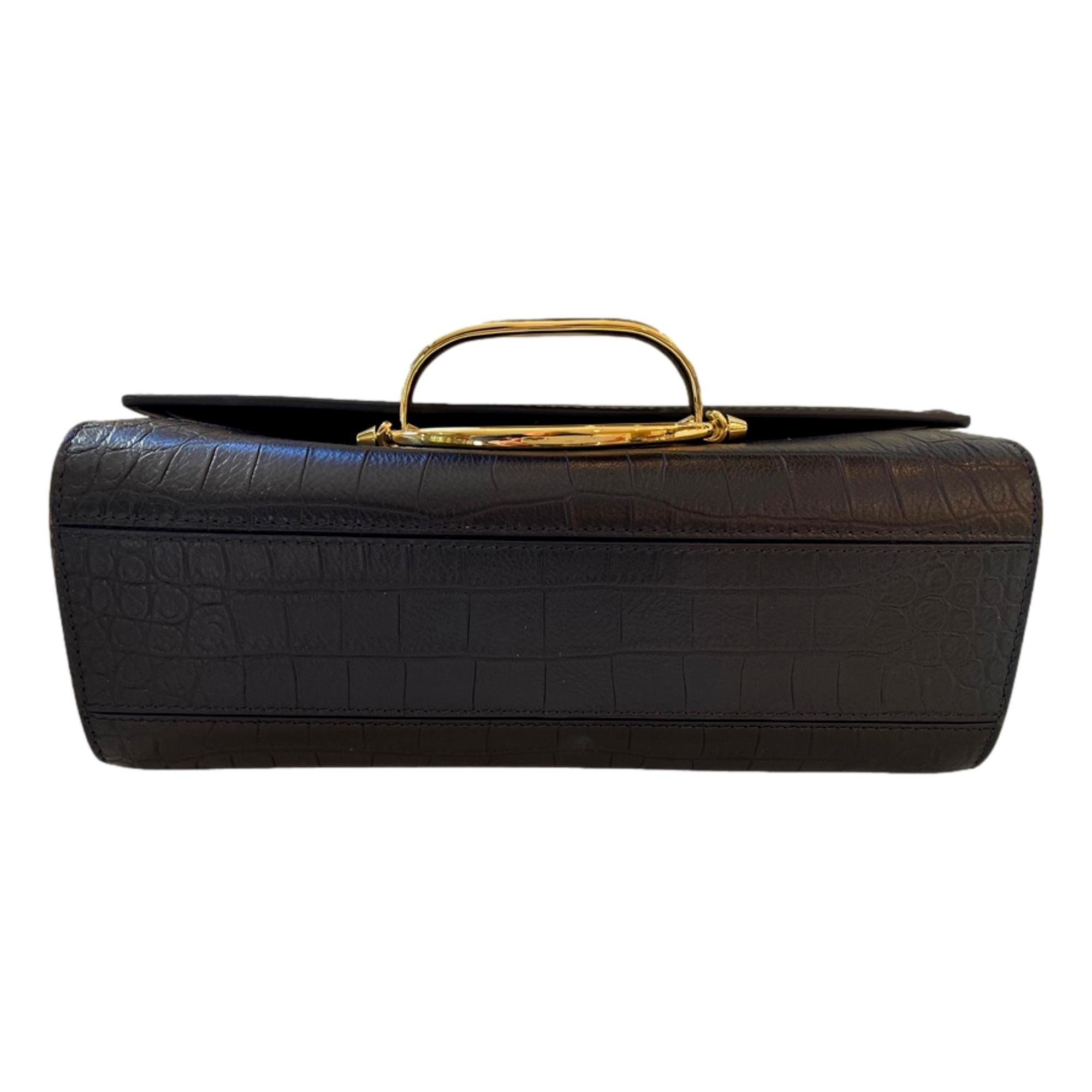 Alexander McQueen The Story Black Leather Croc Shoulder Bag 631473 at_Queen_Bee_of_Beverly_Hills