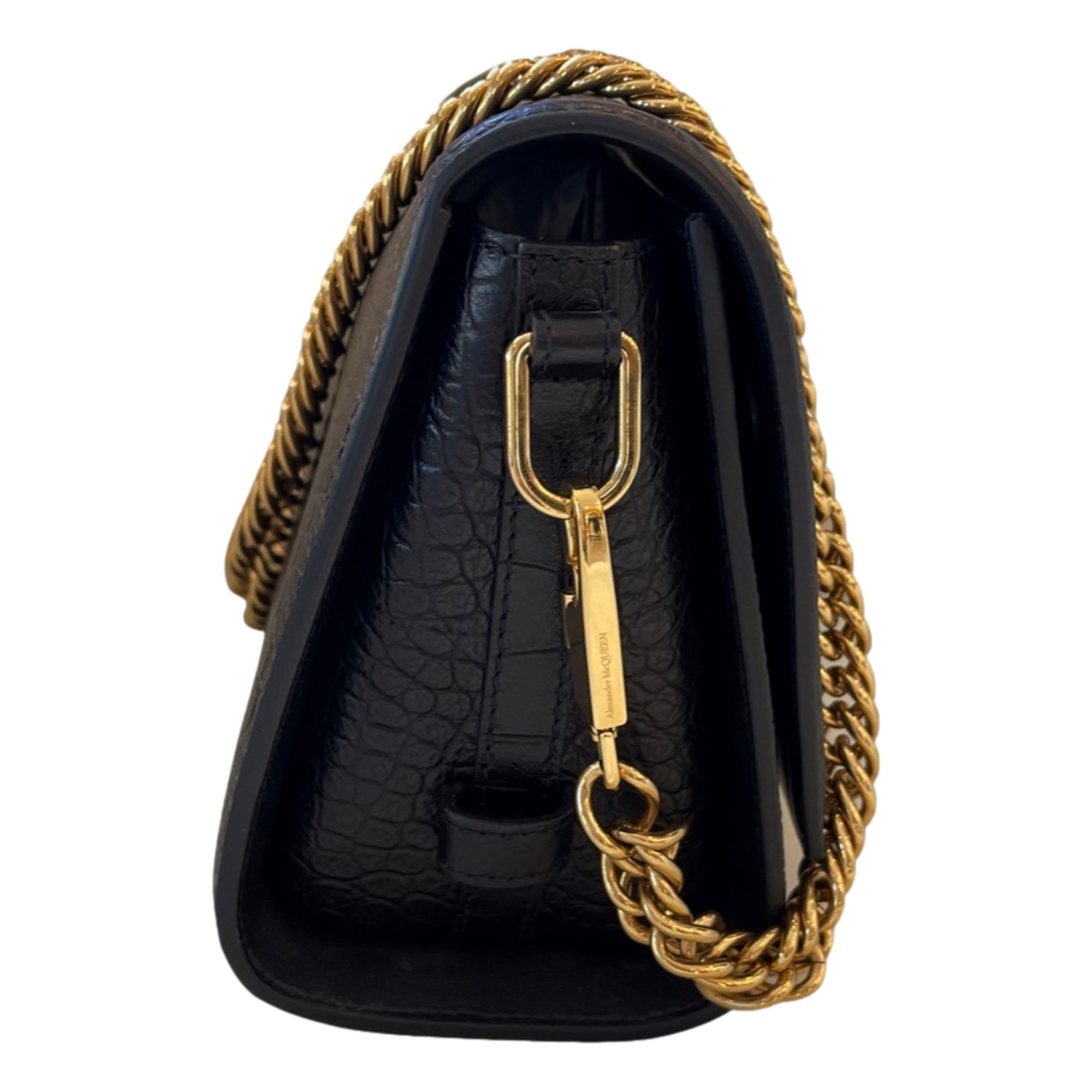 Alexander McQueen The Story Black Leather Croc Shoulder Bag 631473 at_Queen_Bee_of_Beverly_Hills