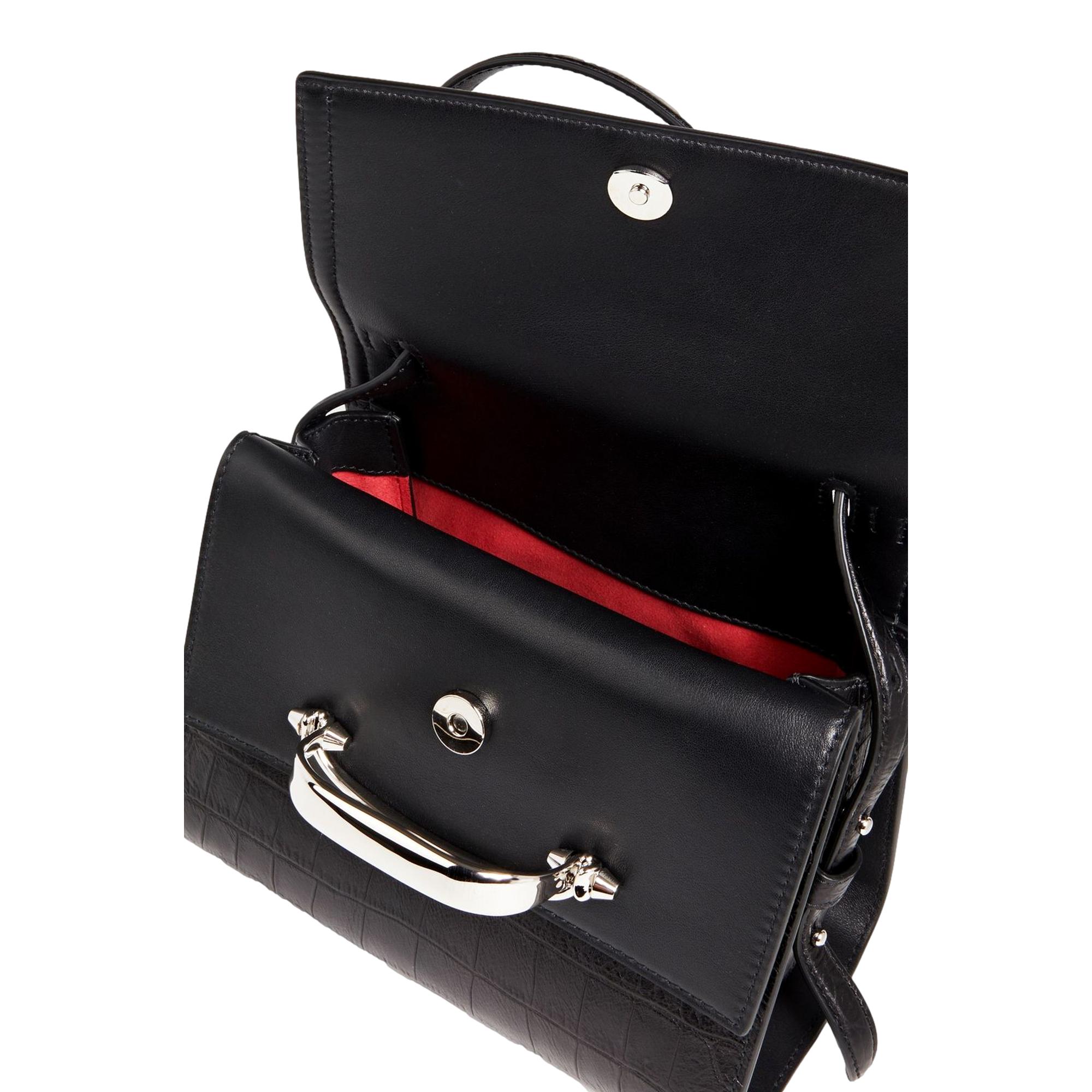 Alexander McQueen The Story Crocodile Print Calf Leather Black Satchel 619746 at_Queen_Bee_of_Beverly_Hills