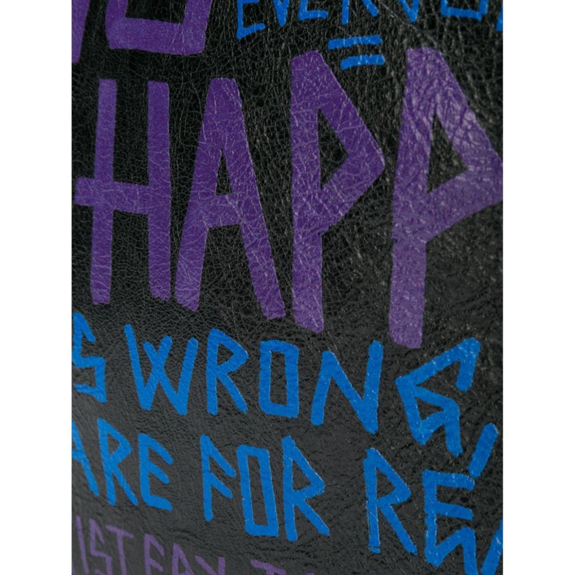 Balenciaga Bazar Graffiti Purple Blue Black Arena Leather Pouch 443658 at_Queen_Bee_of_Beverly_Hills
