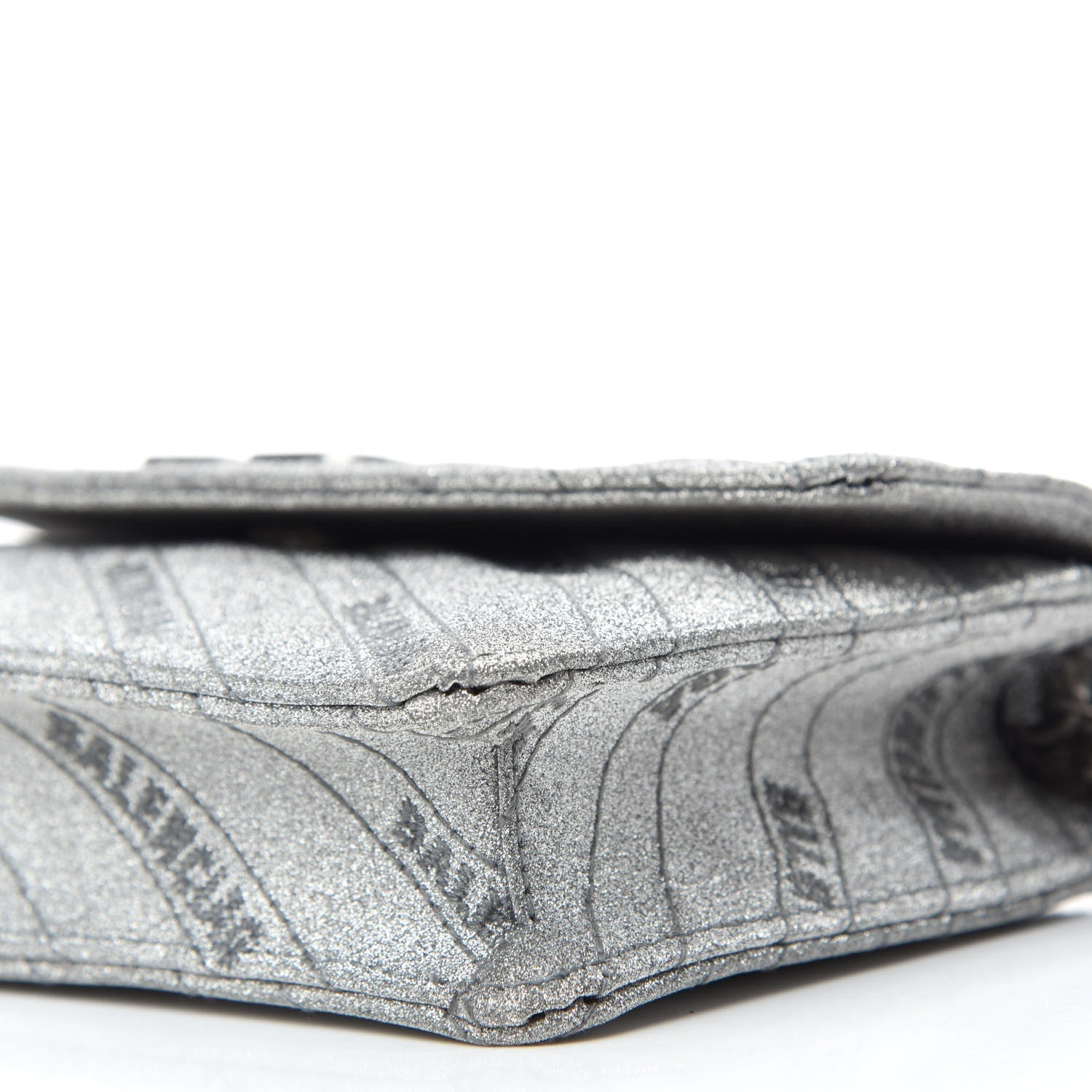 Balenciaga BB Silver Glittered Fabric Leather Wallet on Chain Bag at_Queen_Bee_of_Beverly_Hills