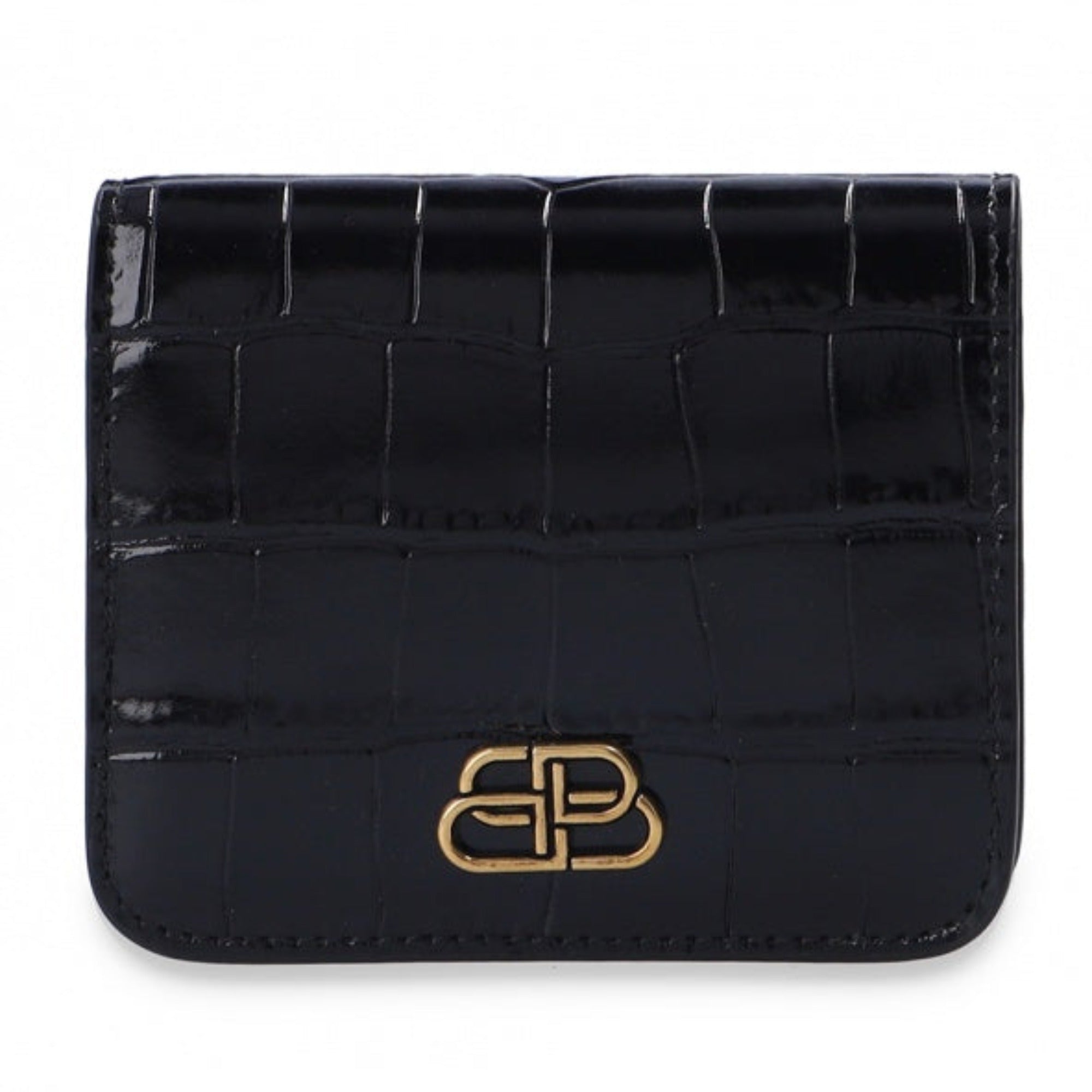 Balenciaga Black Calf Leather Crocodile Embossed Mini Wallet 601474 at_Queen_Bee_of_Beverly_Hills