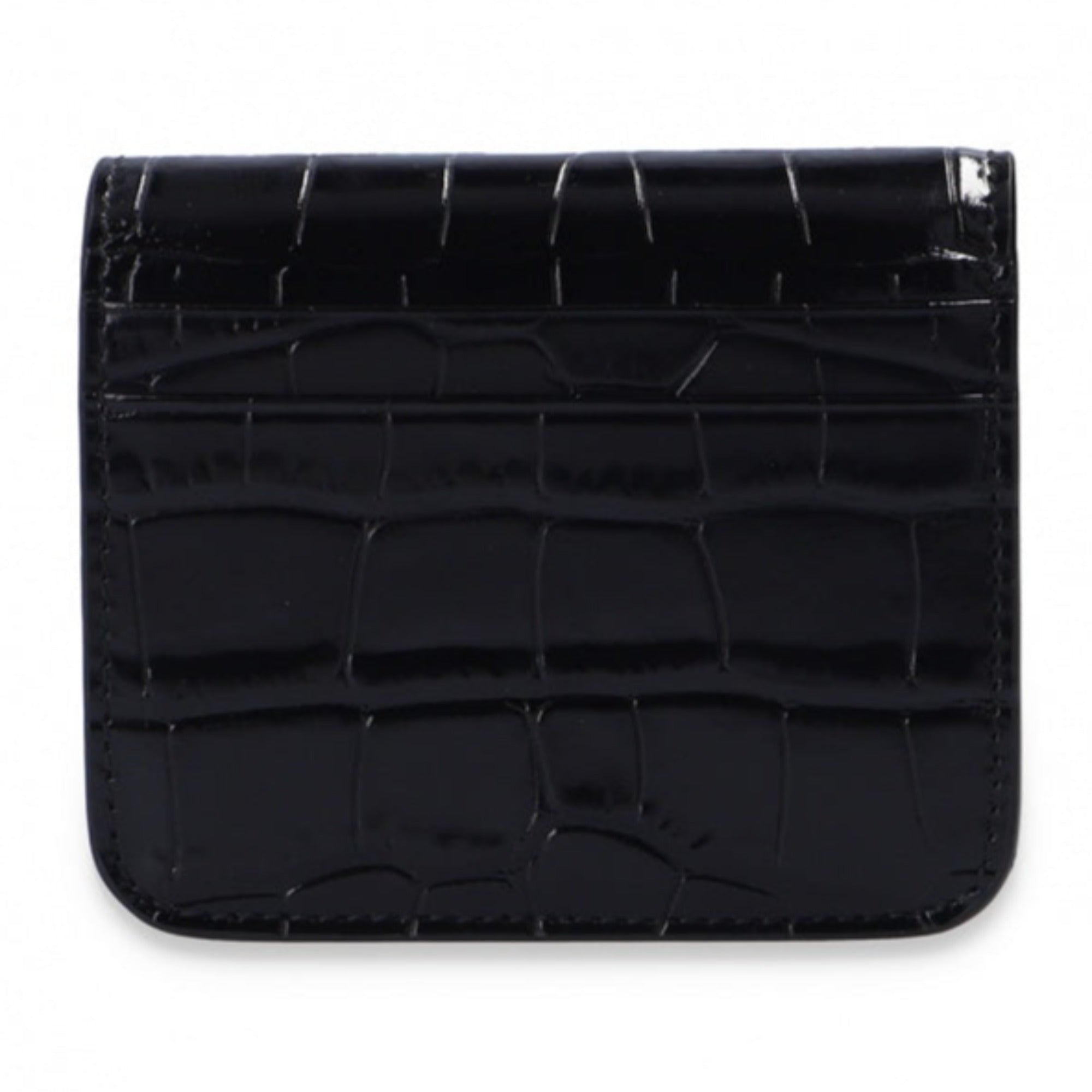 Balenciaga Black Calf Leather Crocodile Embossed Mini Wallet 601474 at_Queen_Bee_of_Beverly_Hills