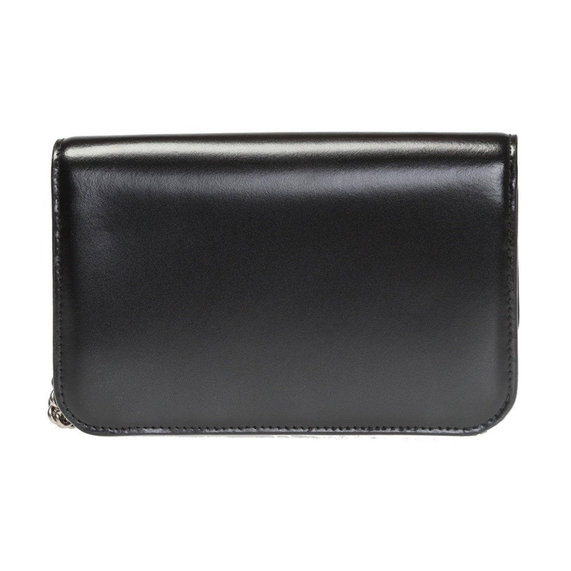 Balenciaga Black Calfskin Leather Silver Logo Chain Wallet Bag 593615 at_Queen_Bee_of_Beverly_Hills