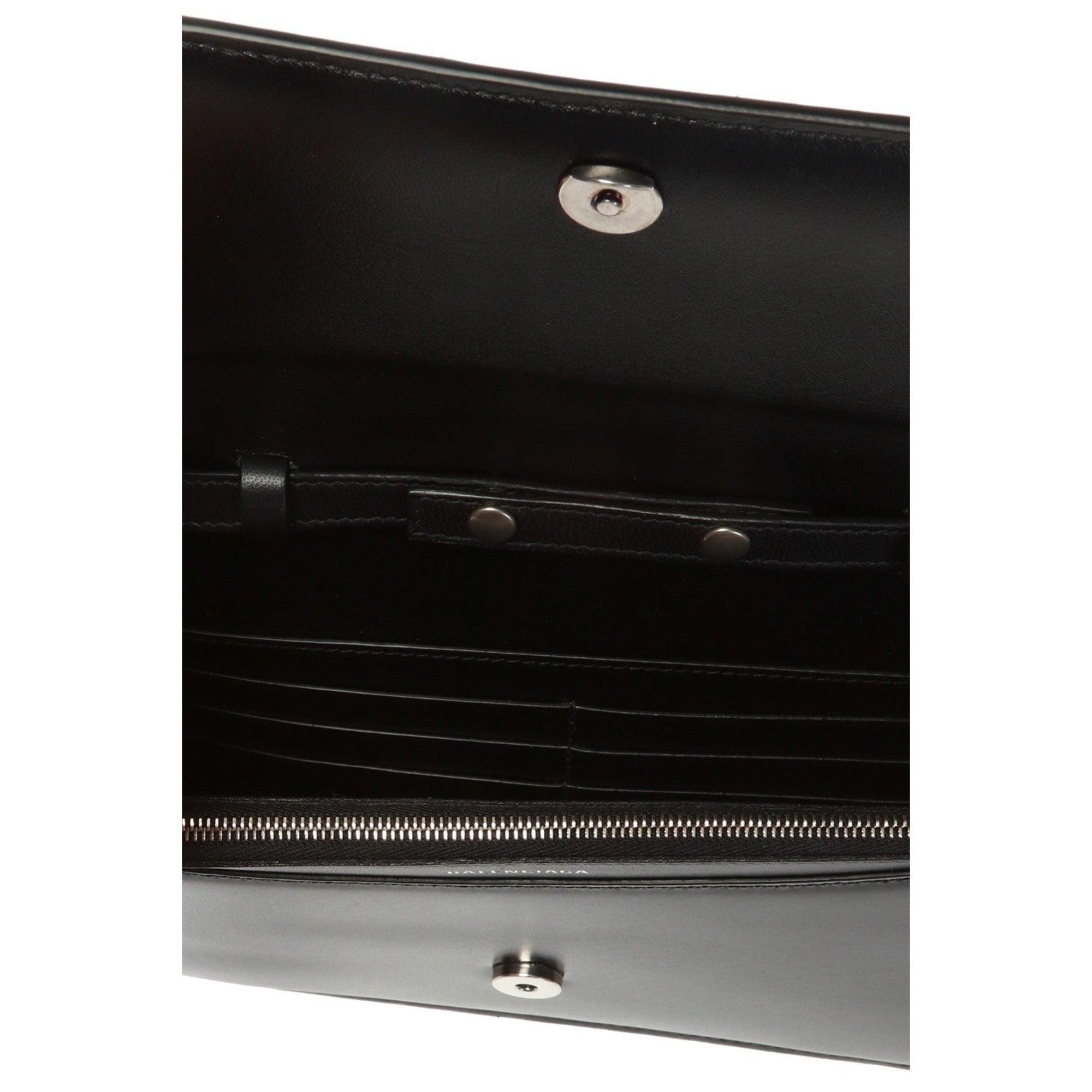 Balenciaga Black Calfskin Leather Silver Logo Chain Wallet Bag 593615 at_Queen_Bee_of_Beverly_Hills