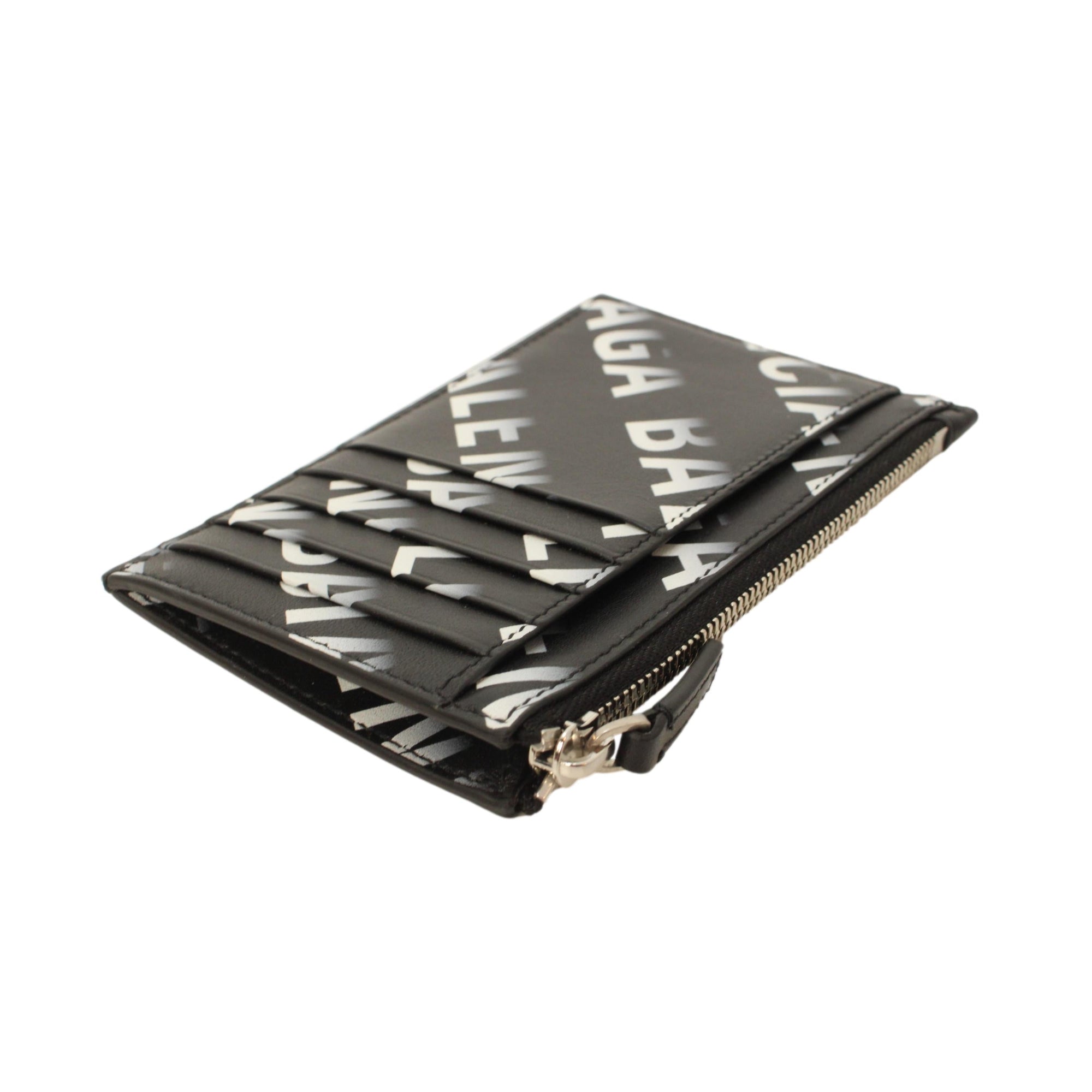 Balenciaga Black Leather Gradient Logo Small Zip Card Wallet 640535 at_Queen_Bee_of_Beverly_Hills