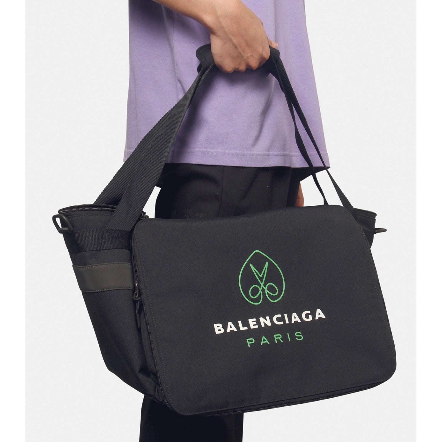 Balenciaga Black Recycled Nylon Messenger Tote 658177 at_Queen_Bee_of_Beverly_Hills