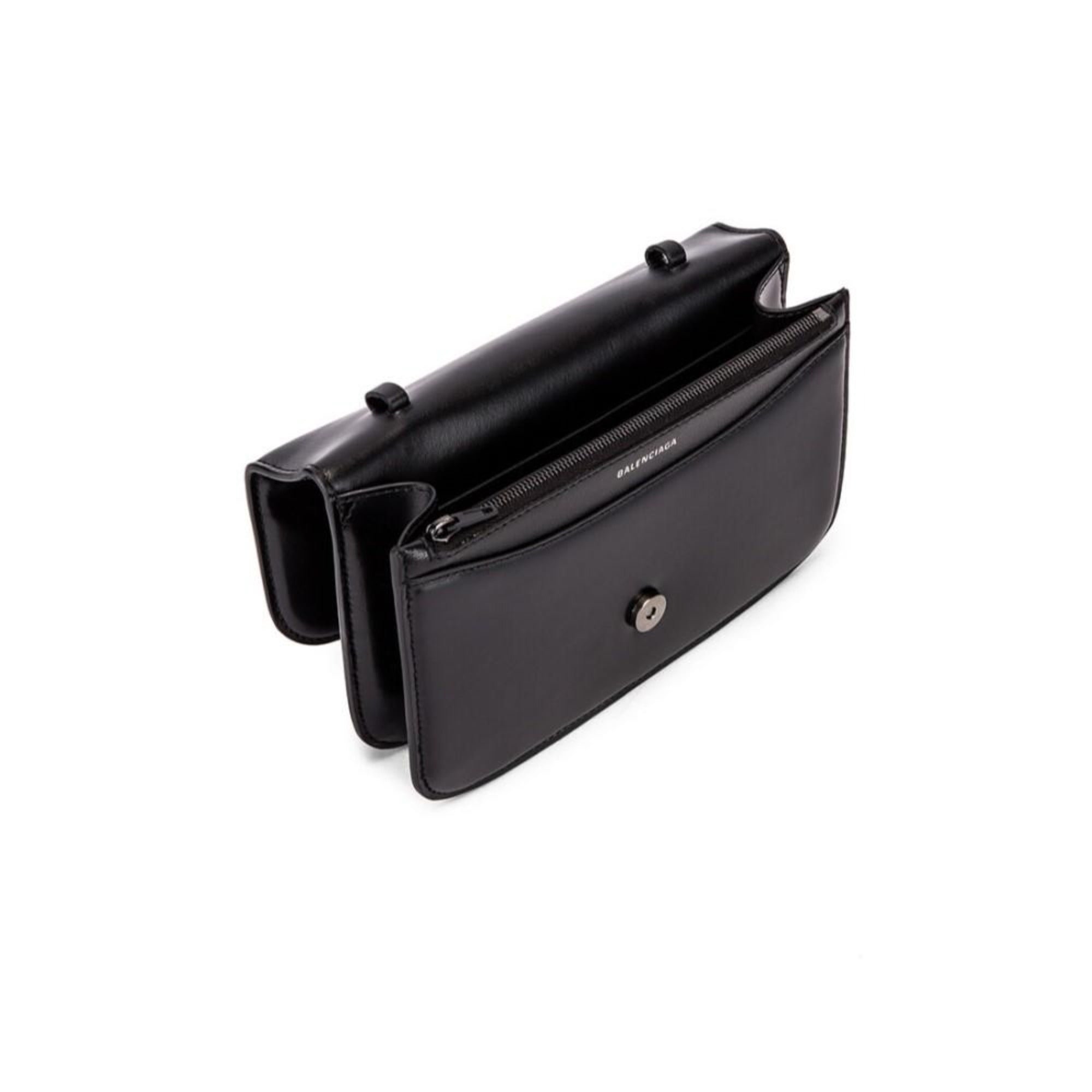 Balenciaga Black Shiny Calfskin Leather Chain Wallet Shoulder Bag 593615 at_Queen_Bee_of_Beverly_Hills