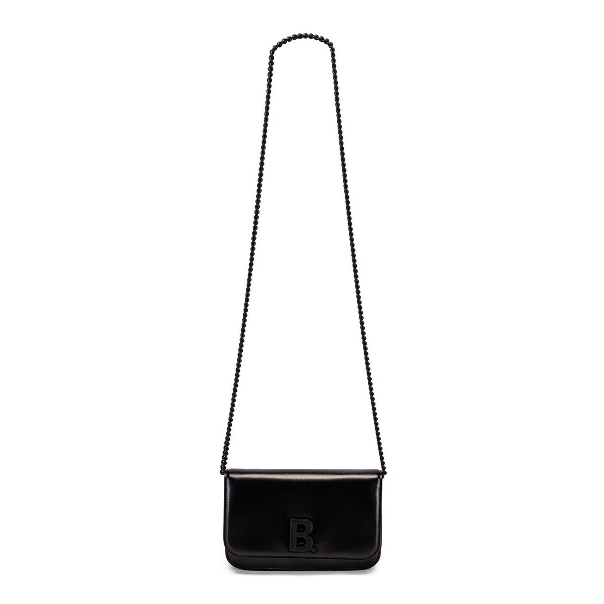 Balenciaga Black Shiny Calfskin Leather Chain Wallet Shoulder Bag 593615 at_Queen_Bee_of_Beverly_Hills