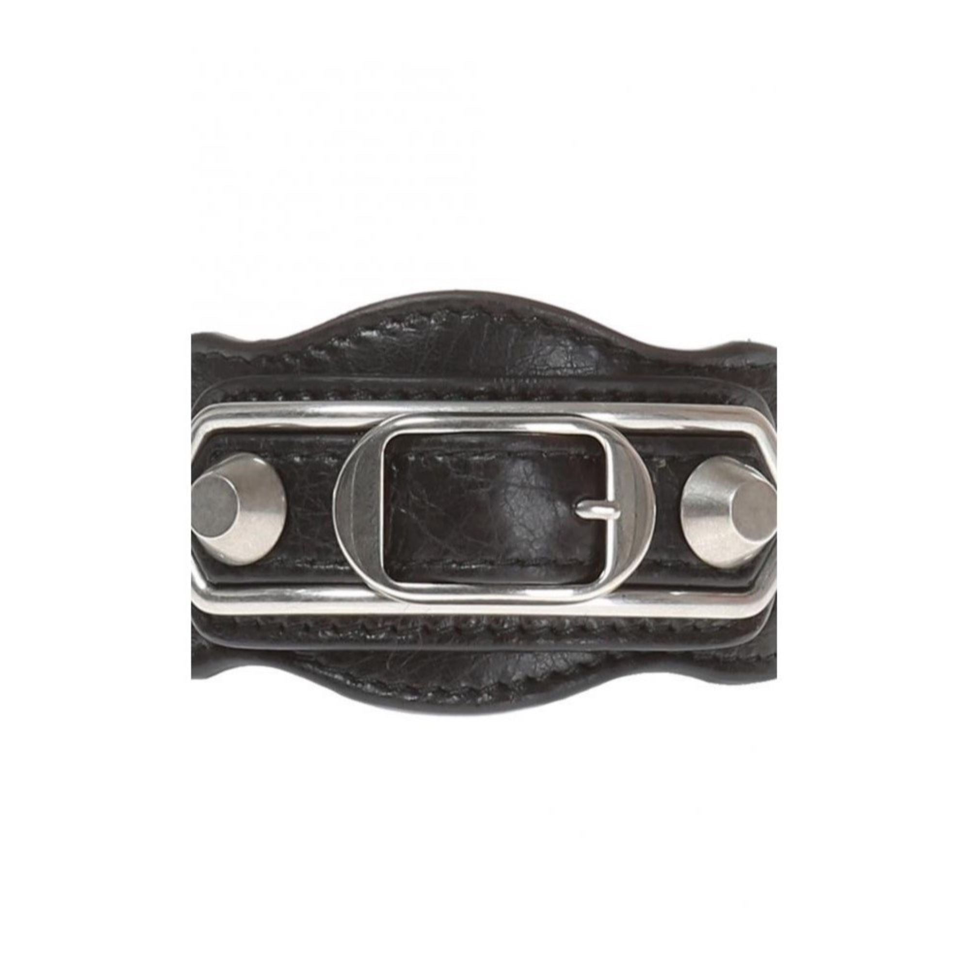 Balenciaga Black Shiny Calfskin Leather Studs Buckle Bracelet 390642 at_Queen_Bee_of_Beverly_Hills
