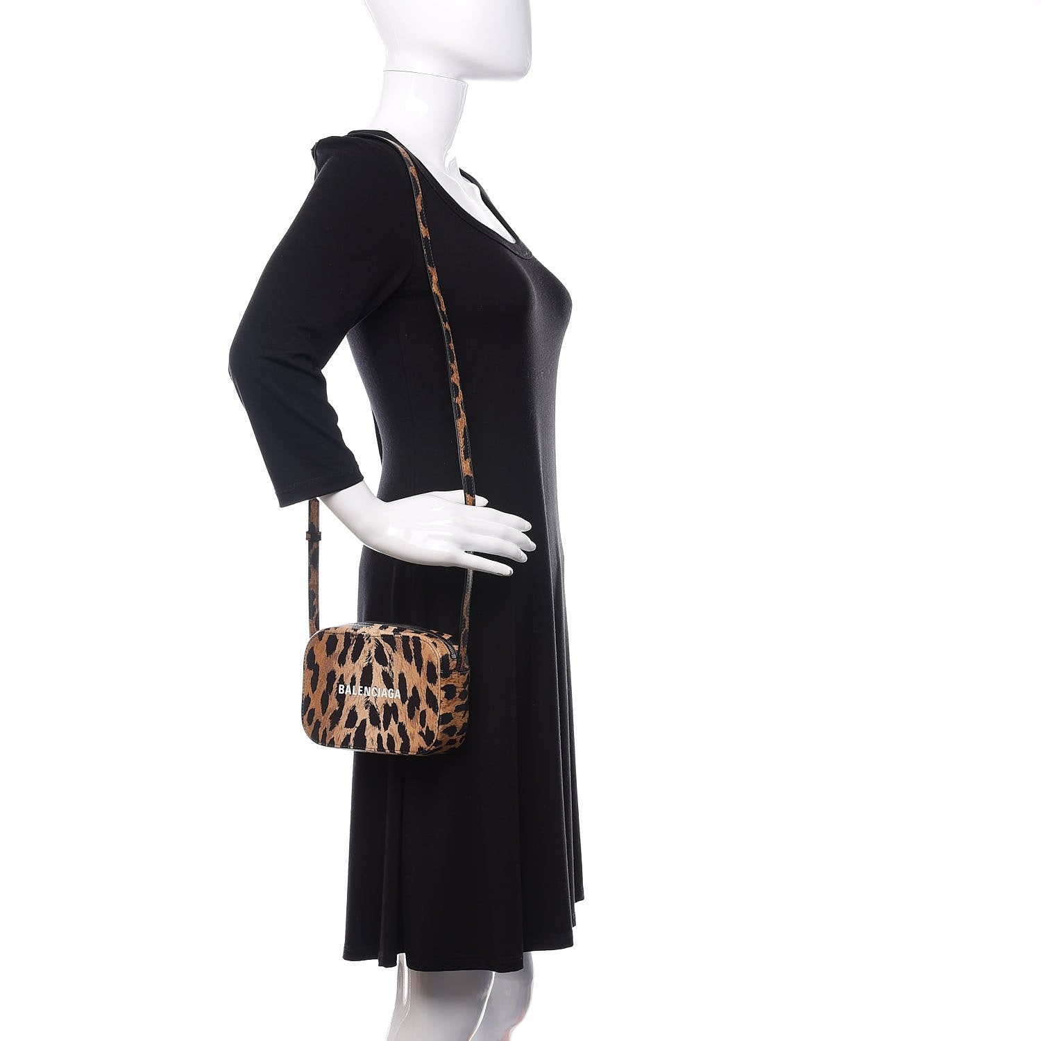 Balenciaga Calfskin Logo Printed Leopard XS Everyday Camera Bag 552372 at_Queen_Bee_of_Beverly_Hills