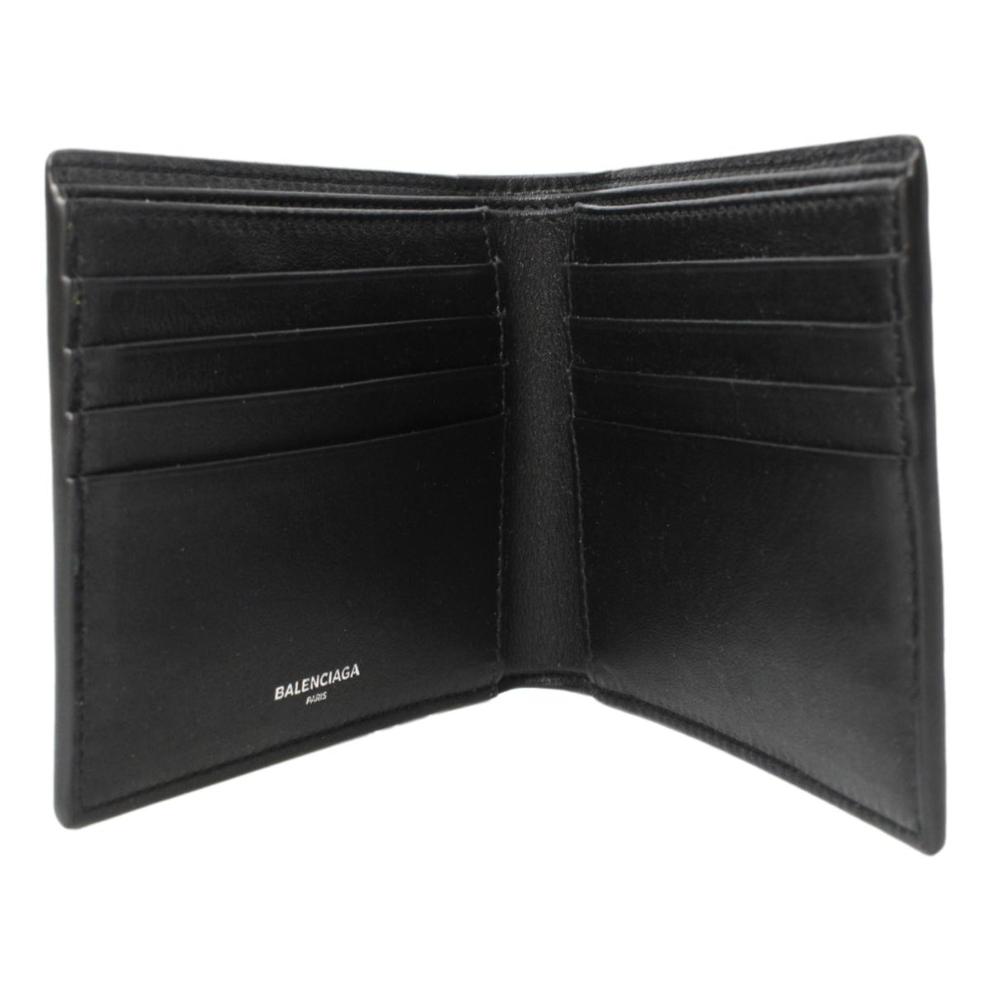 Balenciaga Cash Black Calfskin Leather Perforated Bifold Wallet 436118 at_Queen_Bee_of_Beverly_Hills