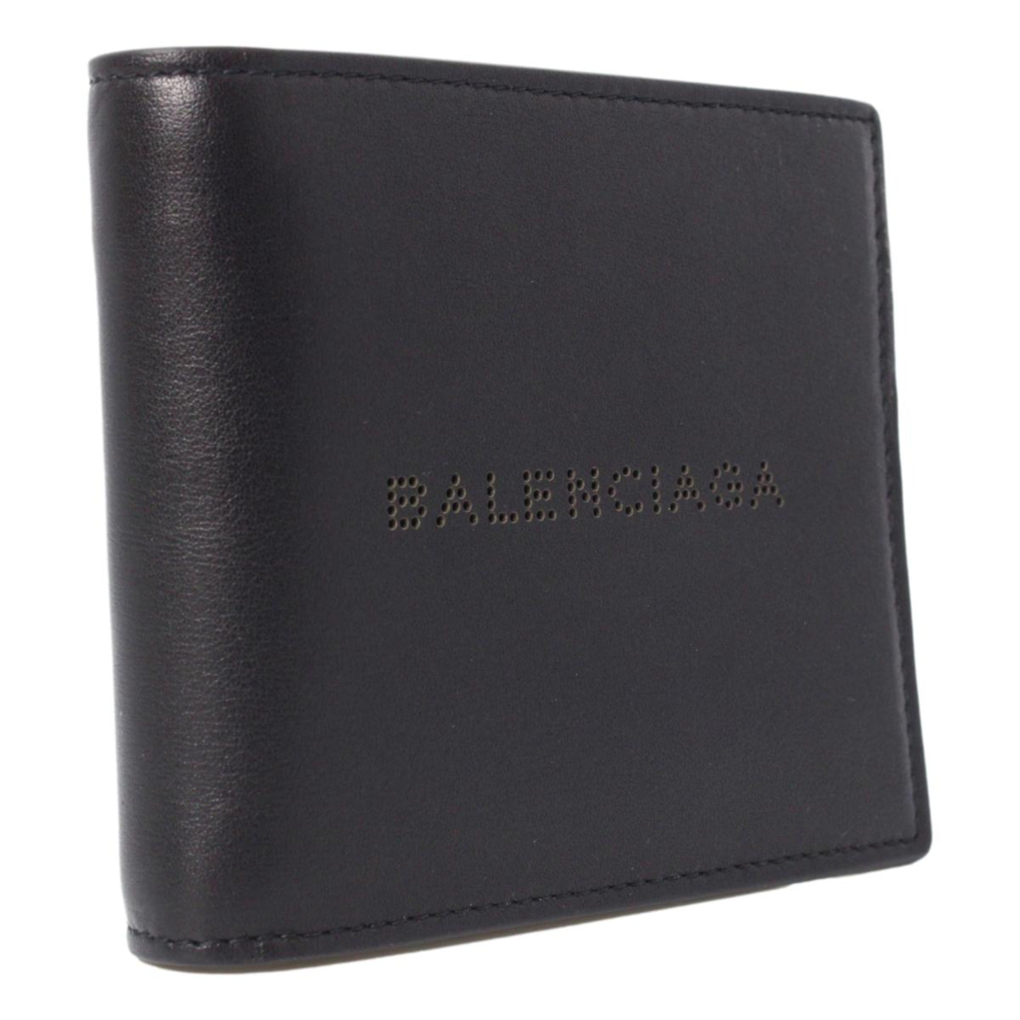 Balenciaga Cash Black Calfskin Leather Perforated Bifold Wallet 436118 at_Queen_Bee_of_Beverly_Hills