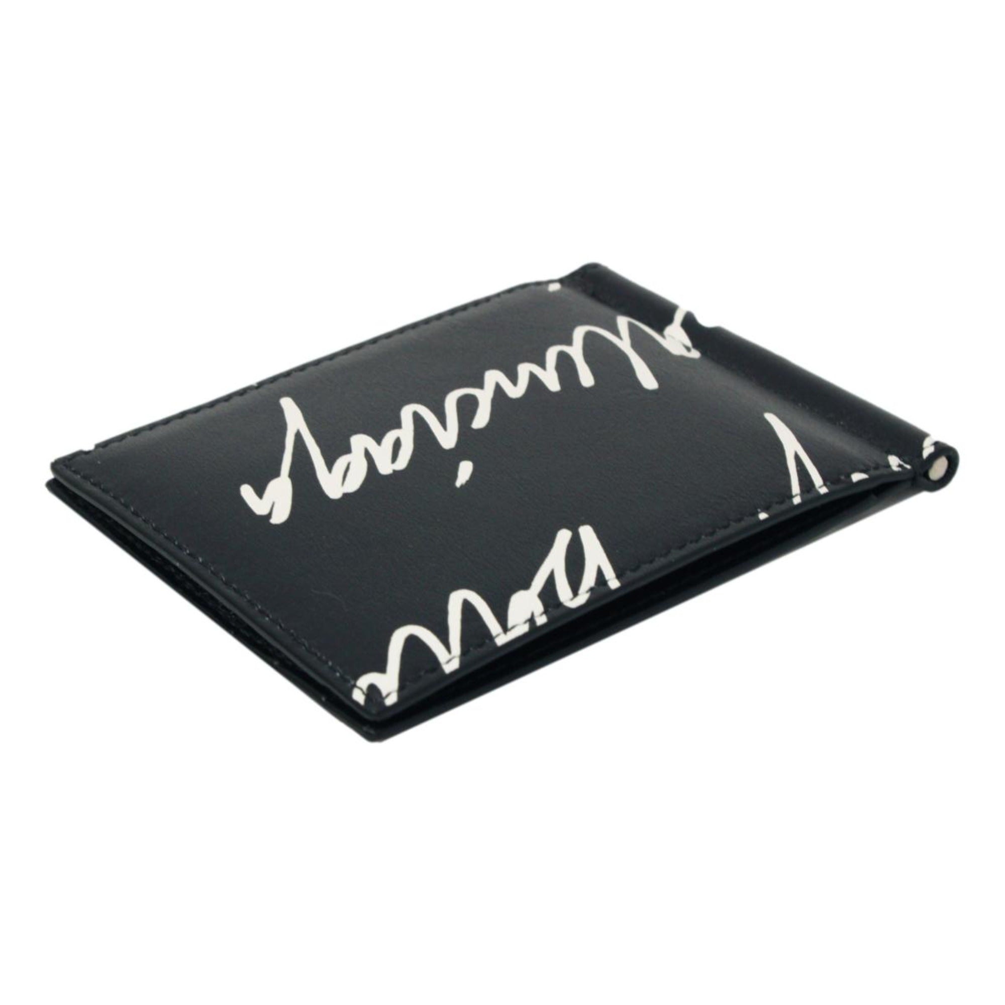 Balenciaga Cash Black Leather Scribble Logo Money Clip Wallet 625819 at_Queen_Bee_of_Beverly_Hills