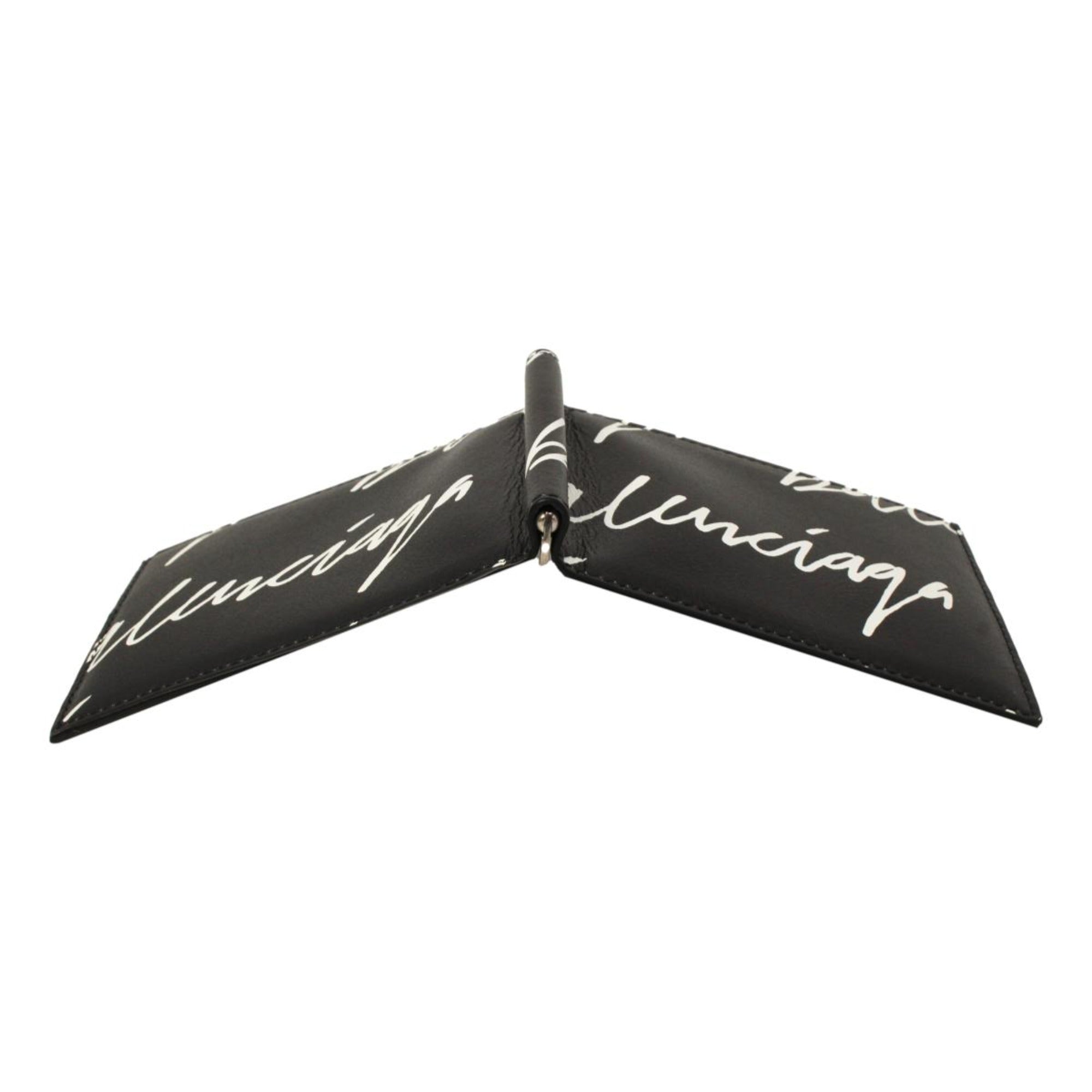 Balenciaga Cash Black Leather Scribble Logo Money Clip Wallet 625819 at_Queen_Bee_of_Beverly_Hills